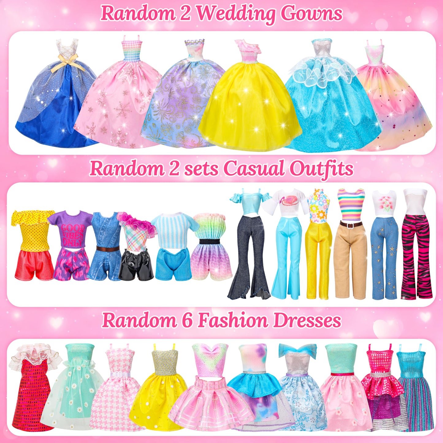 Style Shine 70-Pcs Doll Closet Playset – 2 Wedding Gowns, 6 Dresses, 27 Accessories