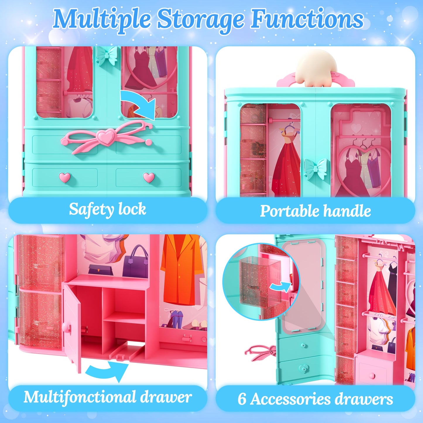 Style Shine 70 Pcs Doll Closet Playset – Clothes, Gowns, Dresses, Shoes & Accessories