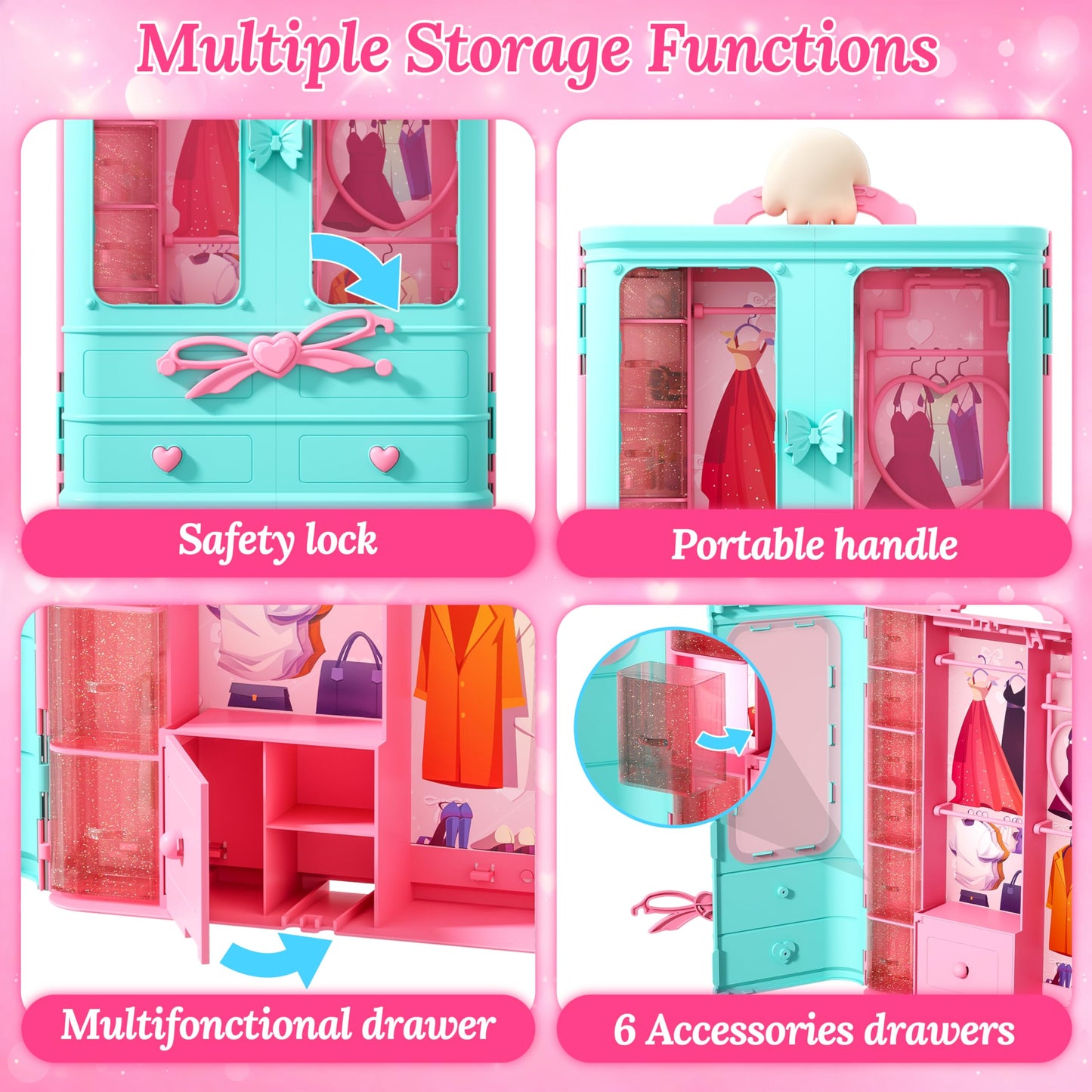 Style Shine 70 Pcs Doll Closet with Clothes & Accessories – Gowns & Dresses
