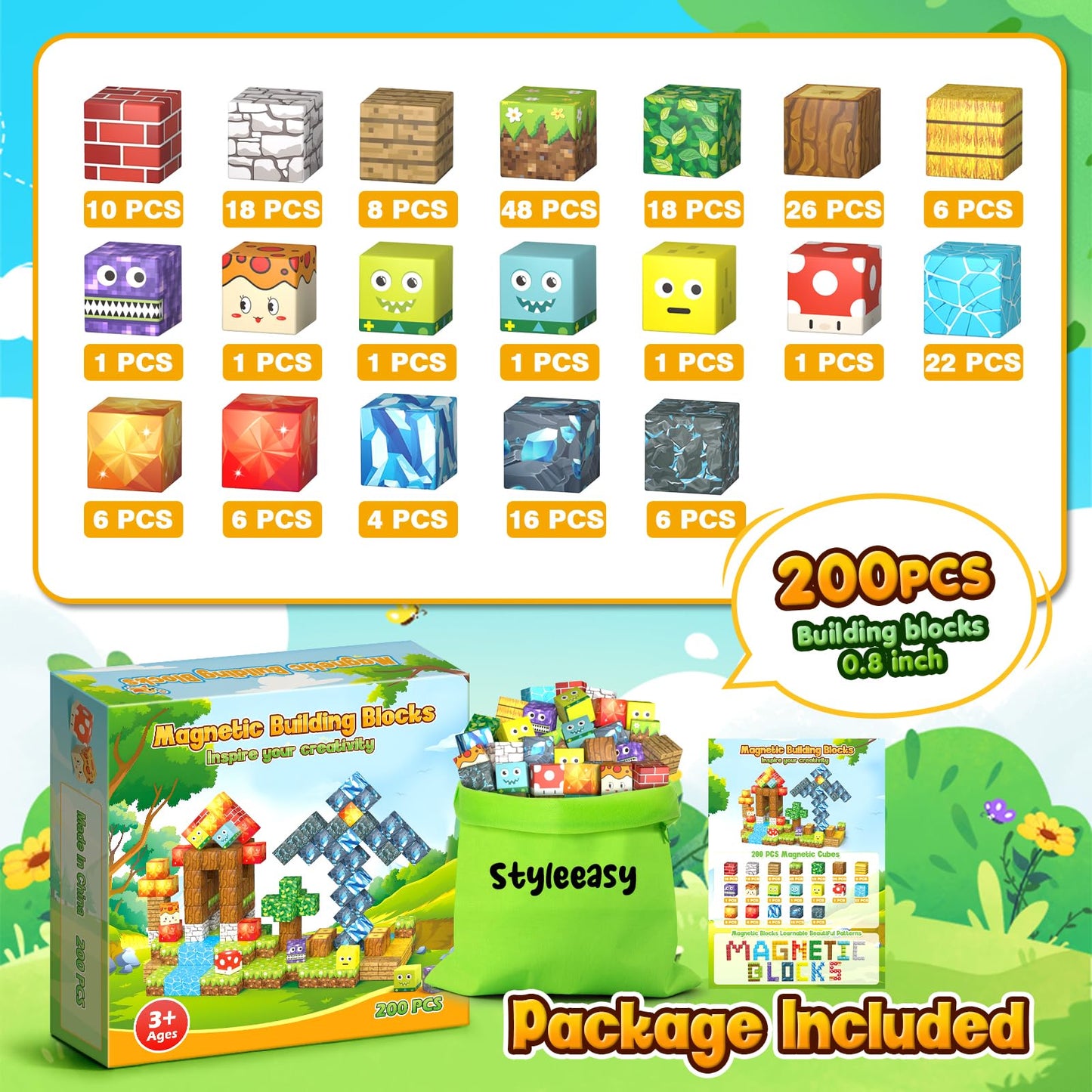 Styleeasy 200PCS Magnetic Blocks – STEM Building Set for Kids 3+ | Sensory & Creative Construction