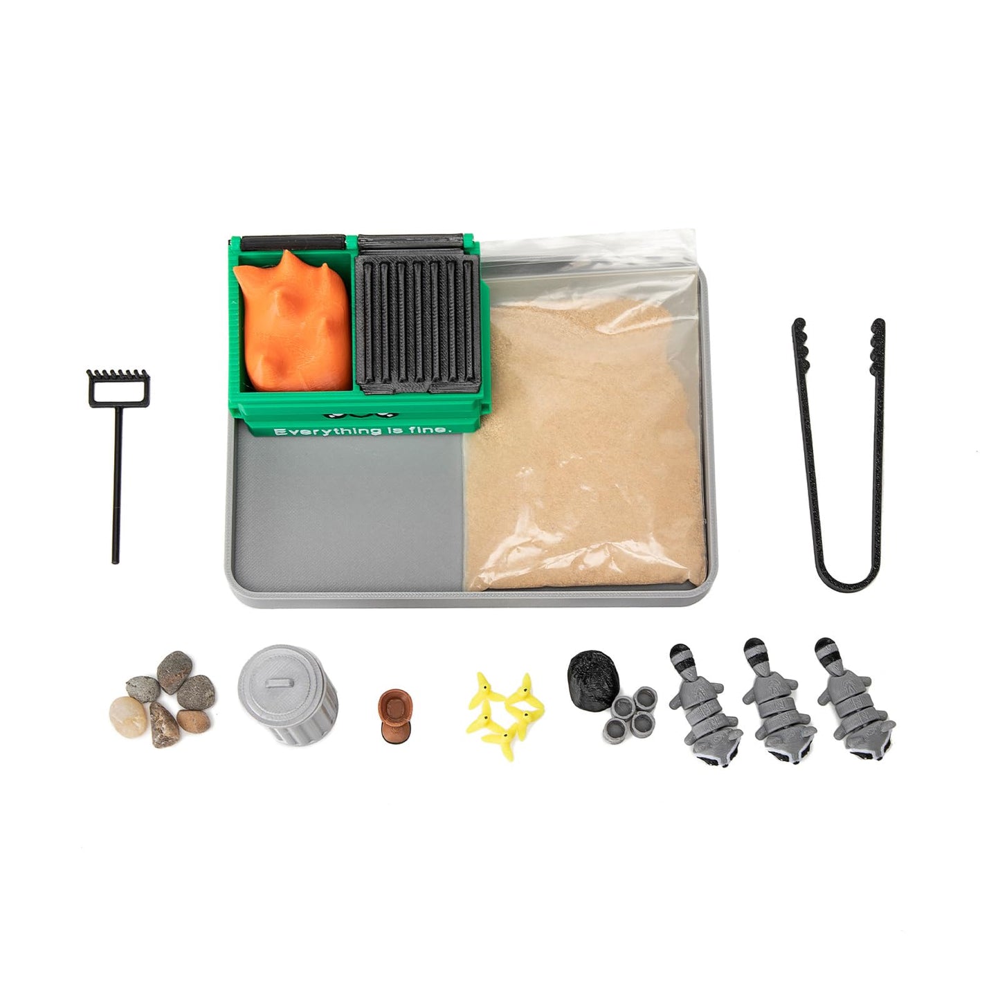 Stylor Dumpster Fire Zen Garden Desk Decor — 3D-Printed Mini Sandbox with Raccoons, Sand & Accessories