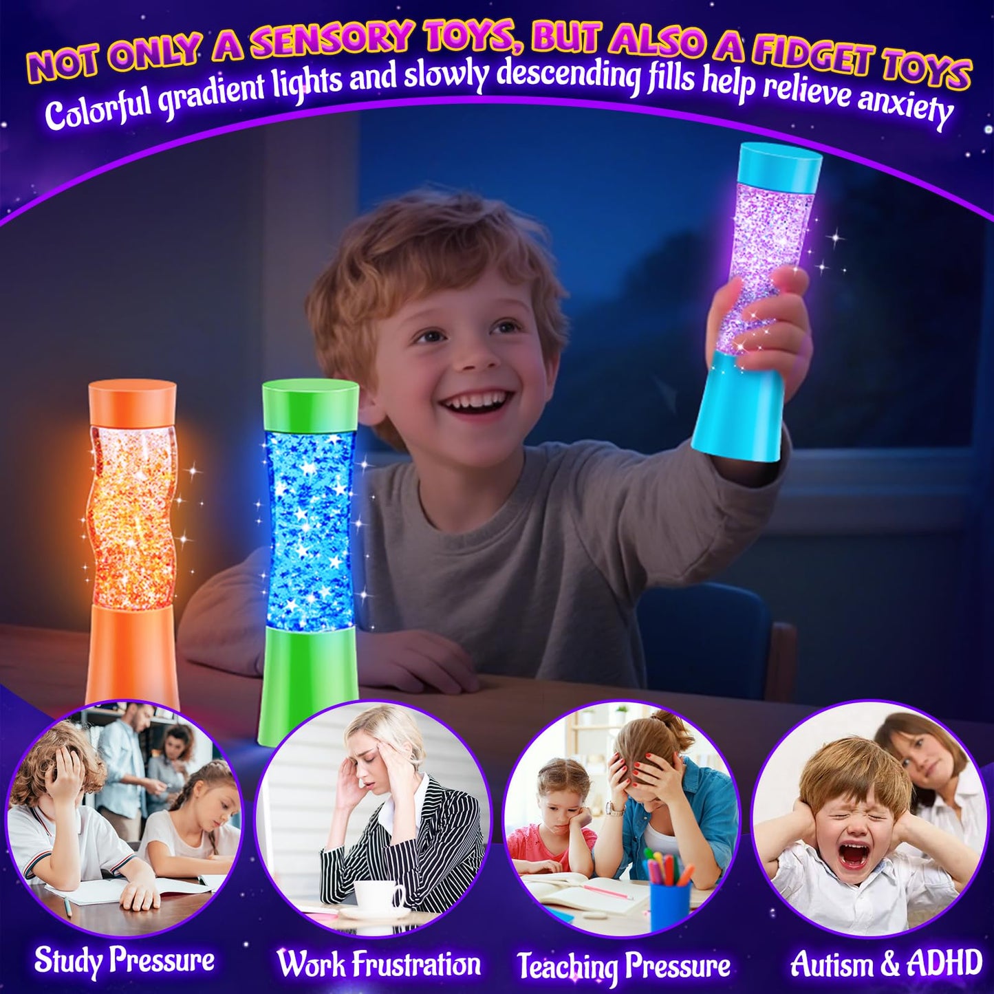 Subao 3 Pack Light Up Sensory Tubes – Anxiety Relief Fidget Toys for Kids & Adults