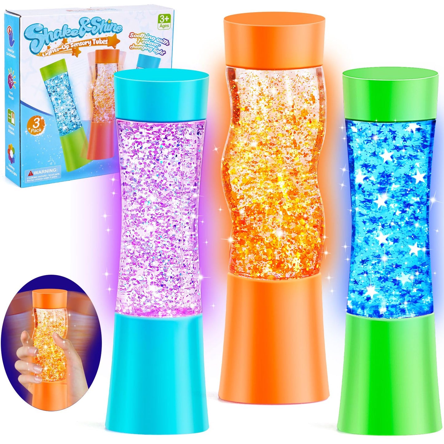 Subao 3 Pack Light Up Sensory Tubes – Anxiety Relief Fidget Toys for Kids & Adults