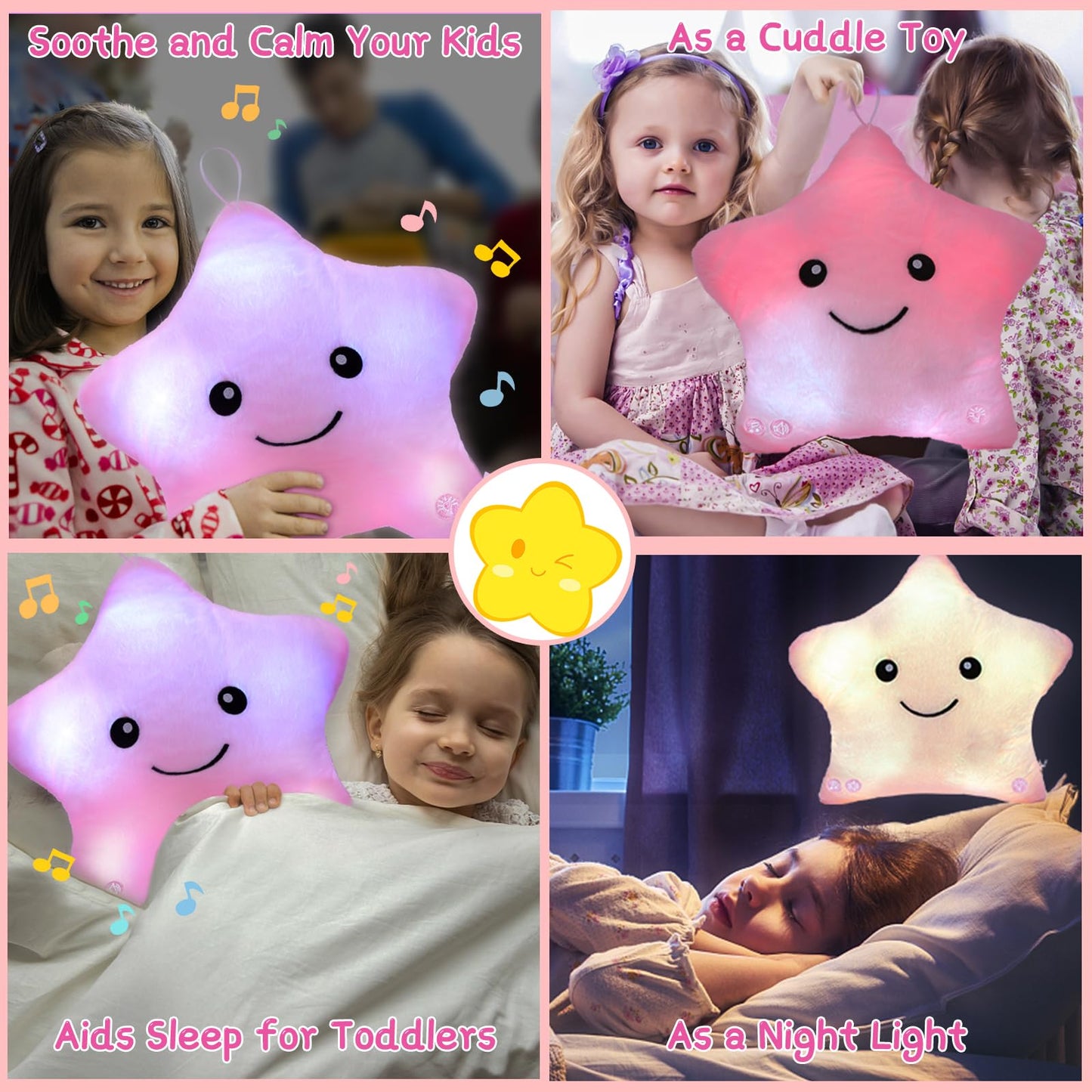 Subao Sensory Toys for Kids | 14” Twinkle Star Pillow with Light & Music