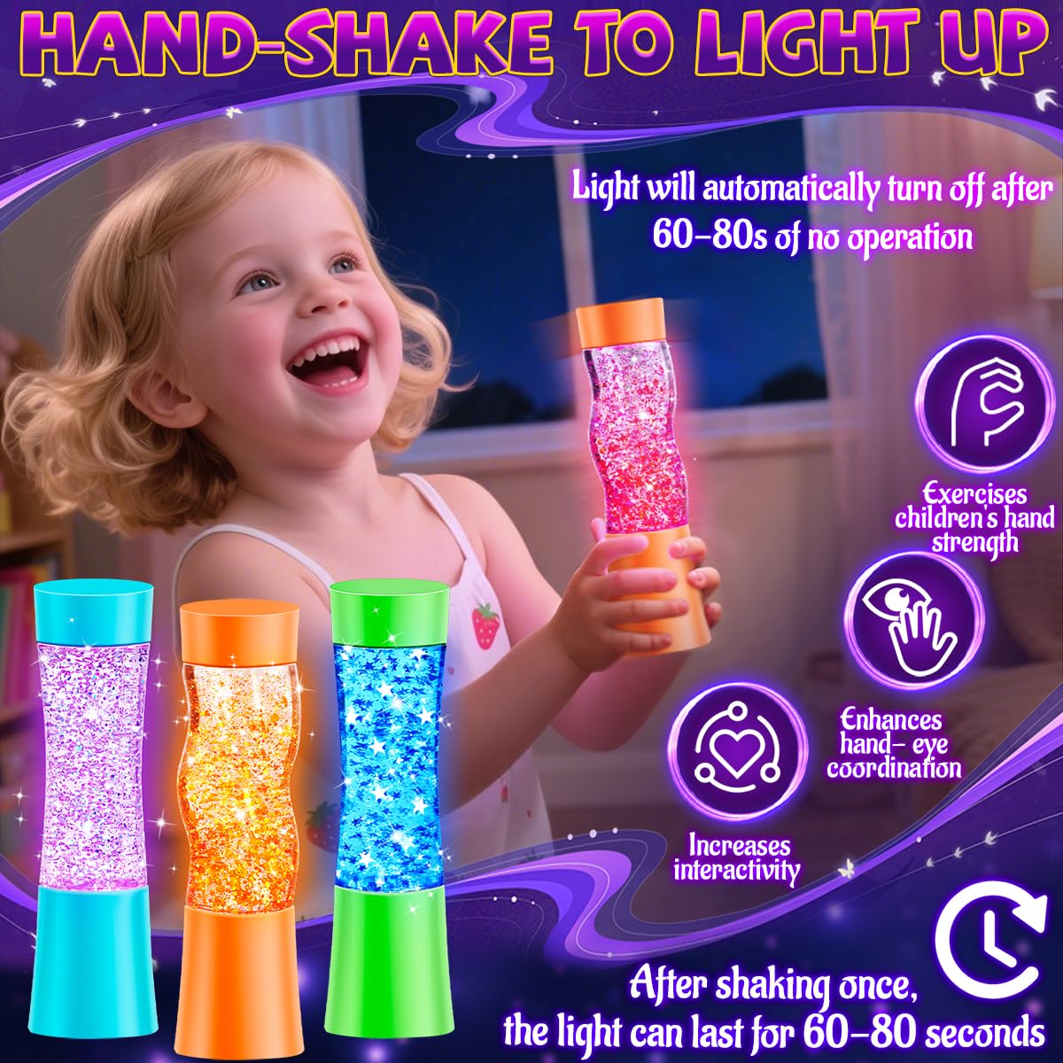 Subao 3 Pack Light Up Sensory Tubes – Anxiety Relief Fidget Toys for Kids & Adults