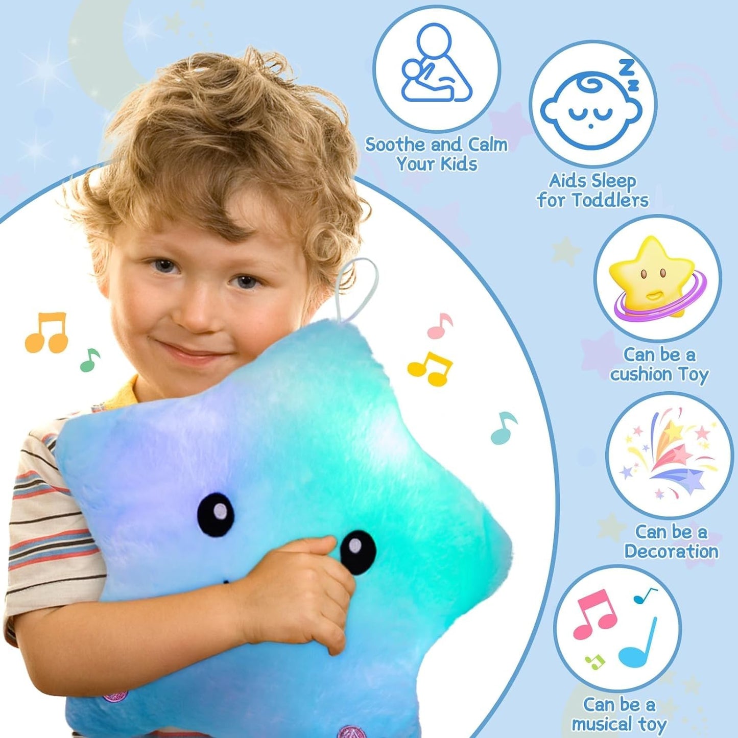 Subao 14-Inch Sensory Star Pillow with Light & Music – Calming Toy for Autism (Blue)