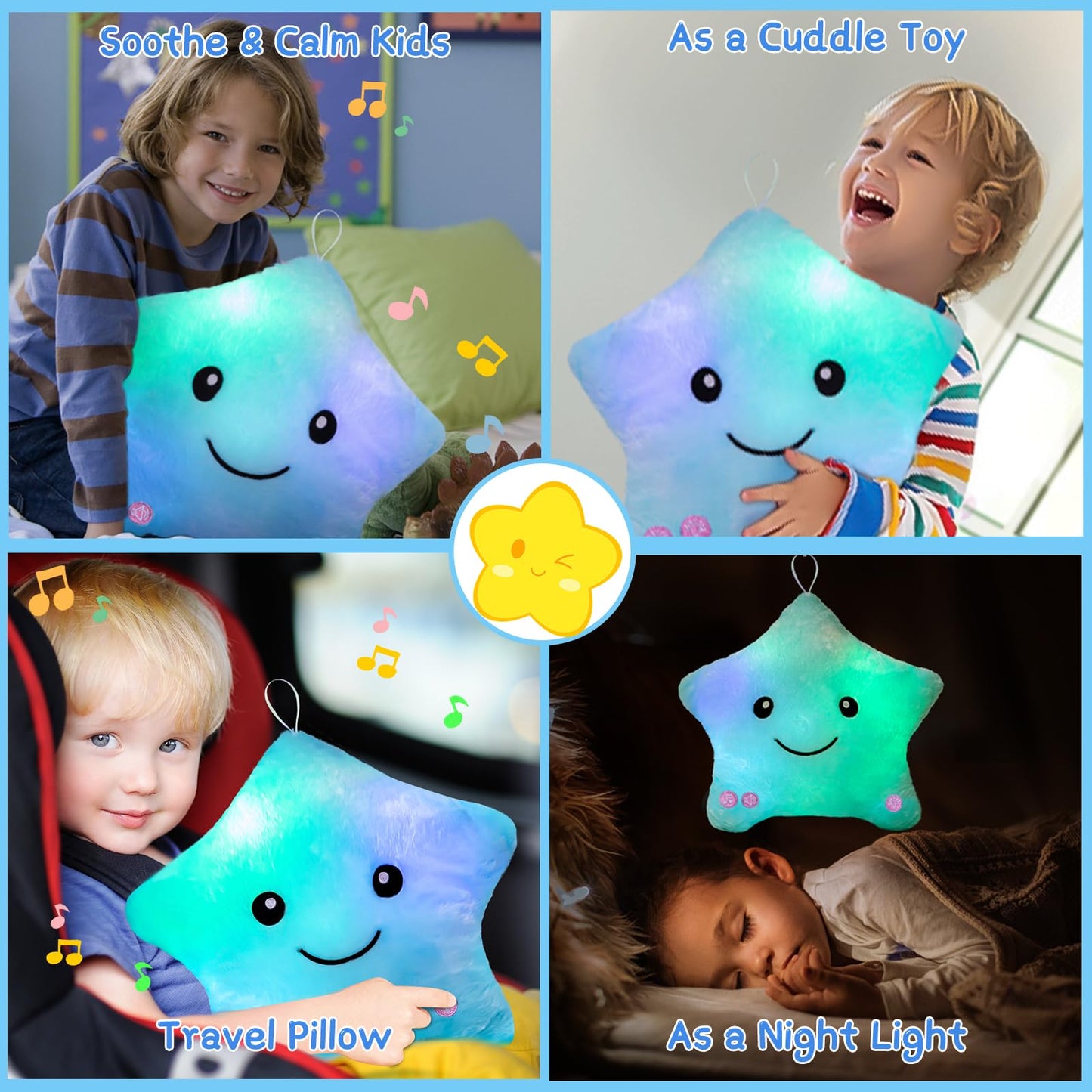 Subao 14-Inch Sensory Star Pillow with Light & Music – Calming Toy for Autism (Blue)