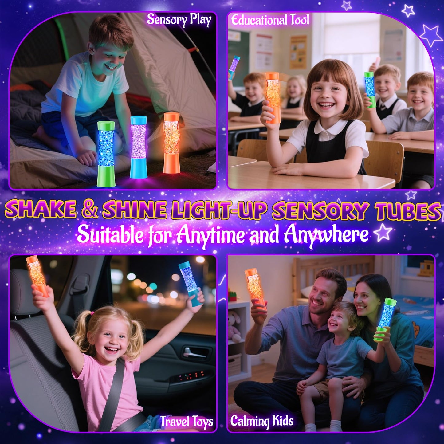 Subao 3 Pack Light Up Sensory Tubes – Anxiety Relief Fidget Toys for Kids & Adults