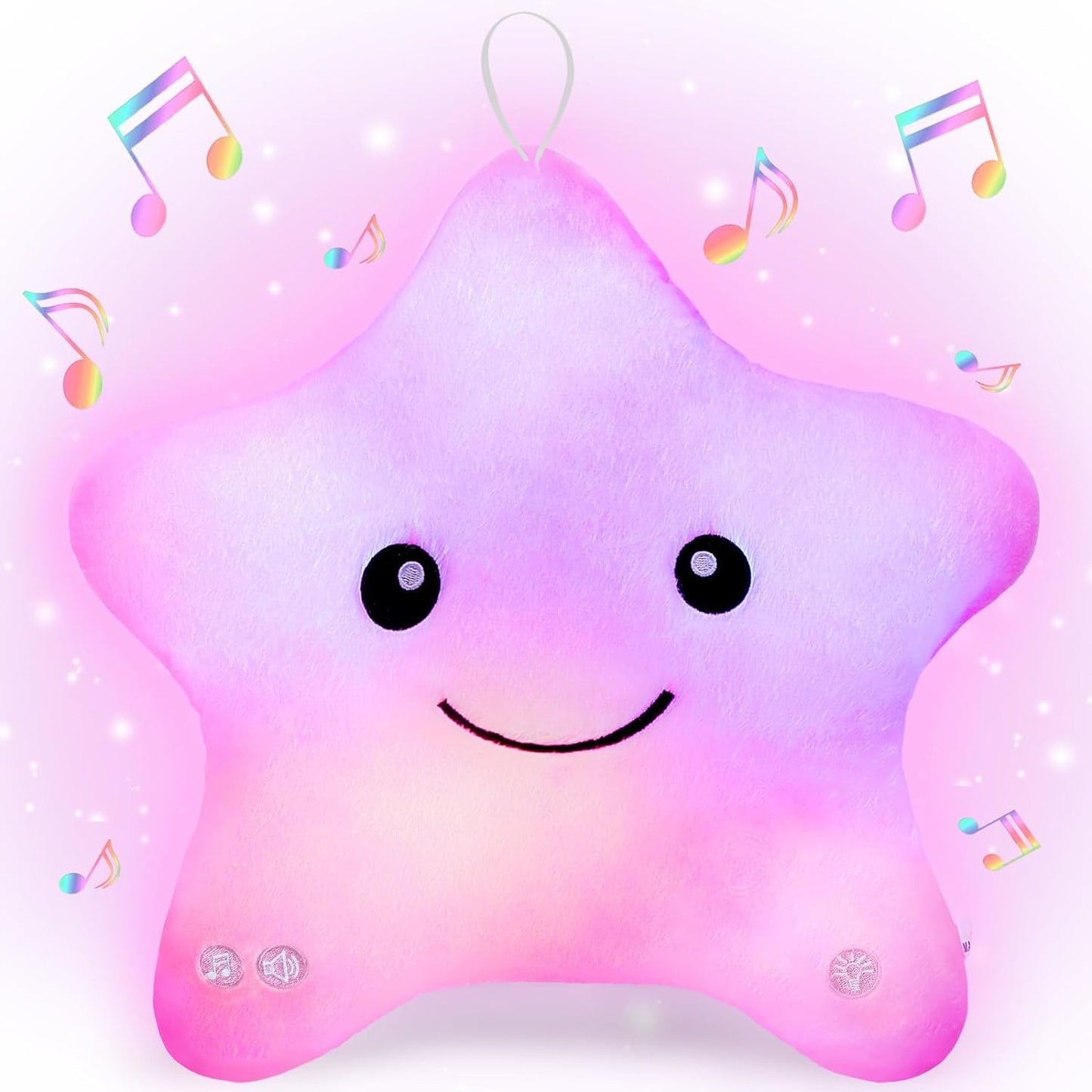 Subao Sensory Toys for Kids | 14” Twinkle Star Pillow with Light & Music