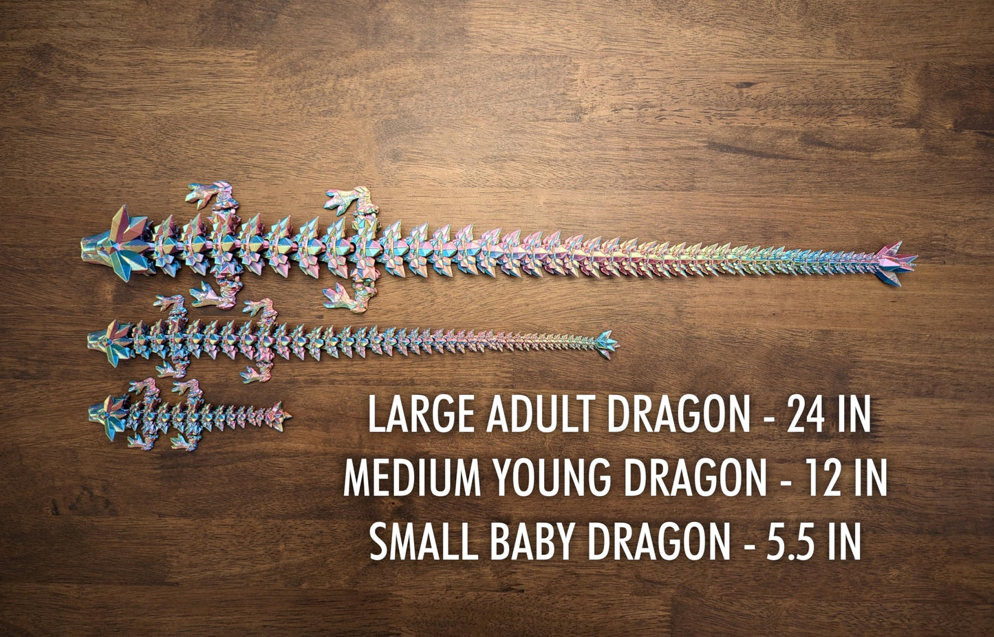 Subpoly Medium 12-inch Articulated Crystal Dragon – Dark Rainbow, Interlocked Segments