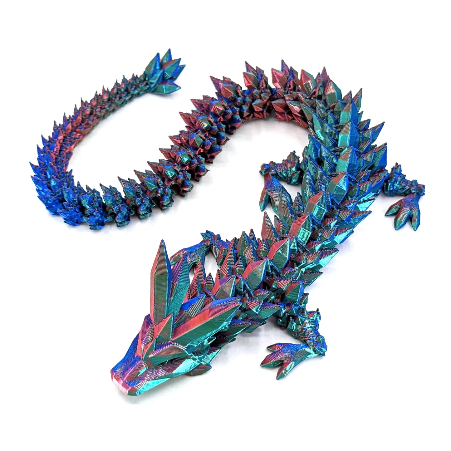 Subpoly Medium 12-inch Articulated Crystal Dragon – Dark Rainbow, Interlocked Segments
