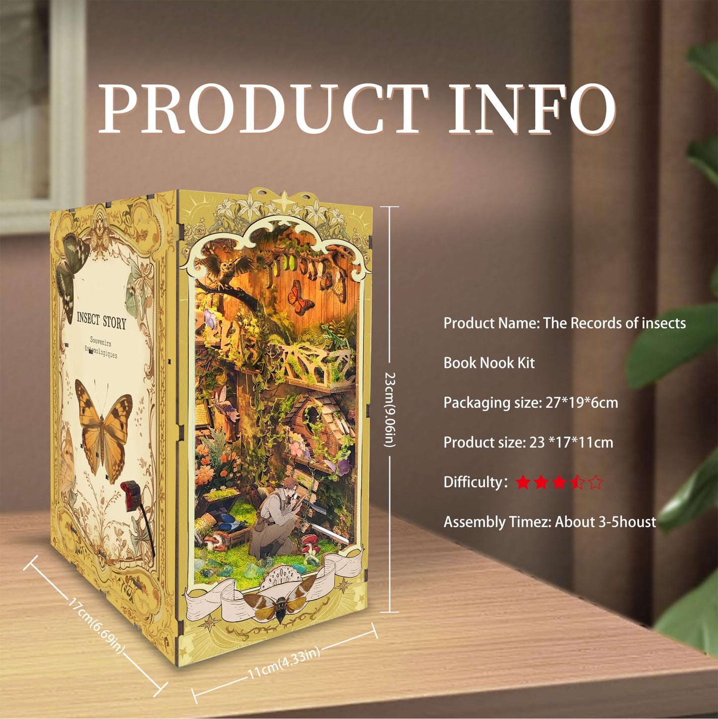 Sudopor DIY Book Nook Kit – 3D Wooden Puzzle with LED Dust Cover for Bookshelves