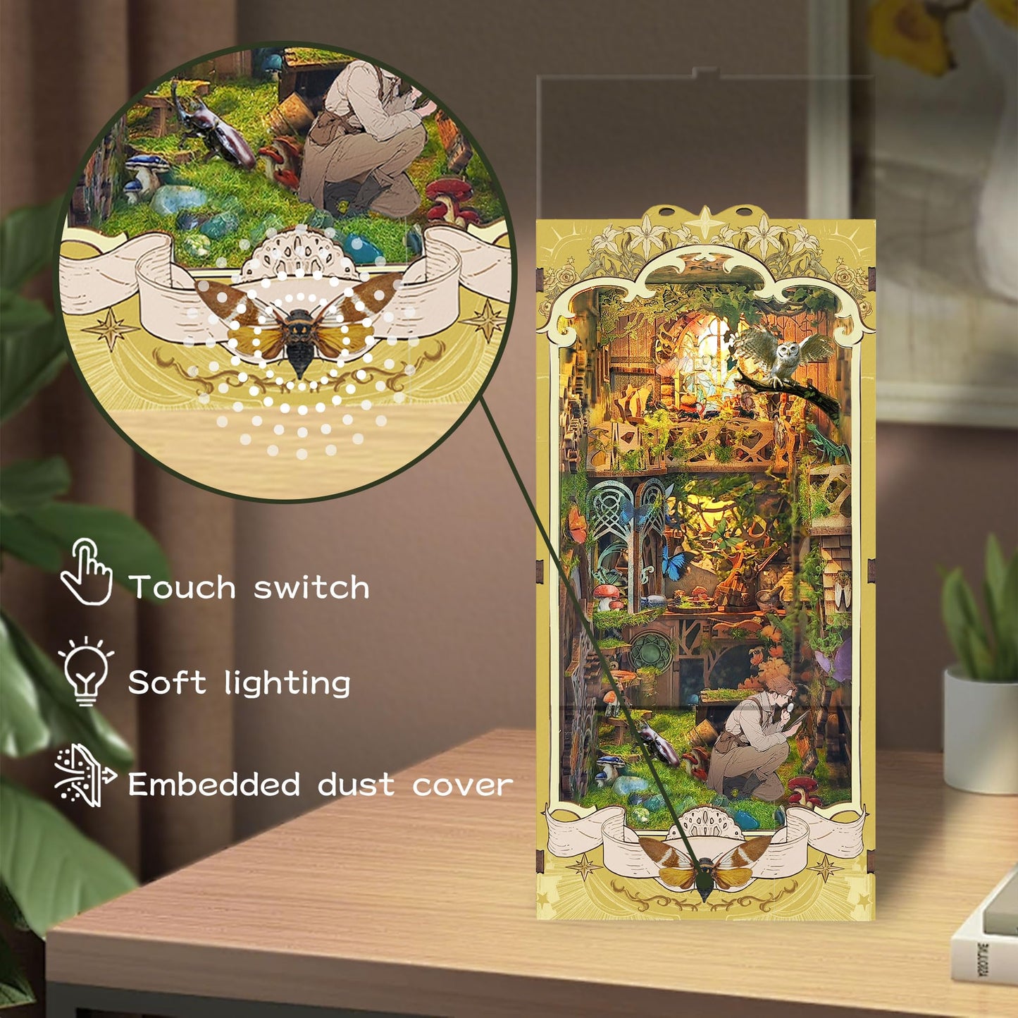 Sudopor DIY Book Nook Kit – 3D Wooden Puzzle with LED Dust Cover for Bookshelves