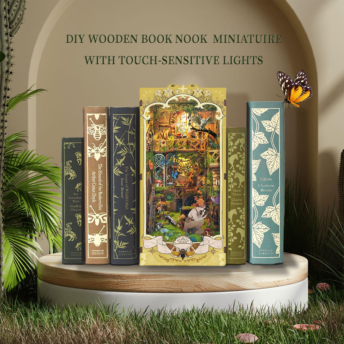 Sudopor DIY Book Nook Kit – 3D Wooden Puzzle with LED Dust Cover for Bookshelves