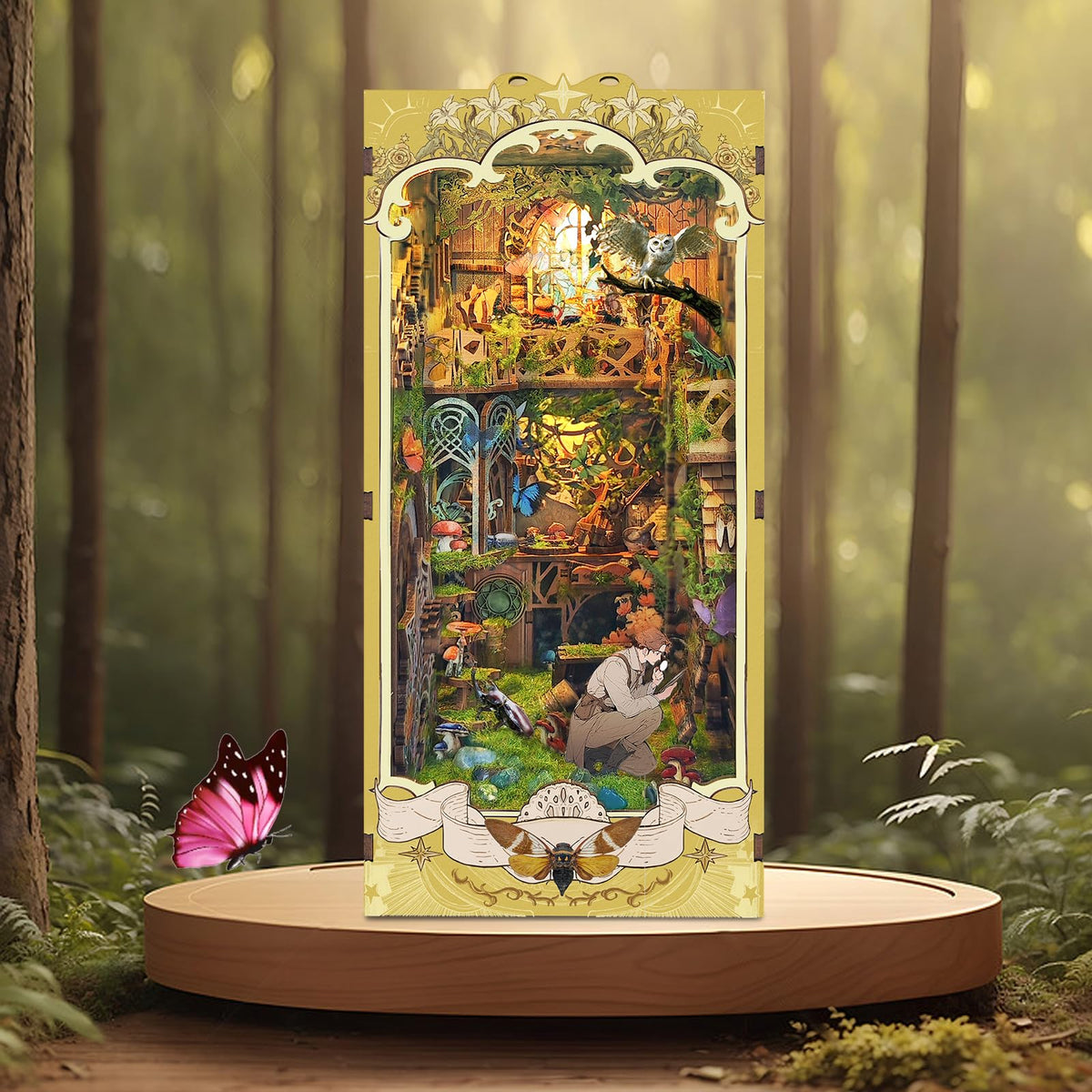 Sudopor DIY Book Nook Kit – 3D Wooden Puzzle with LED Dust Cover for Bookshelves