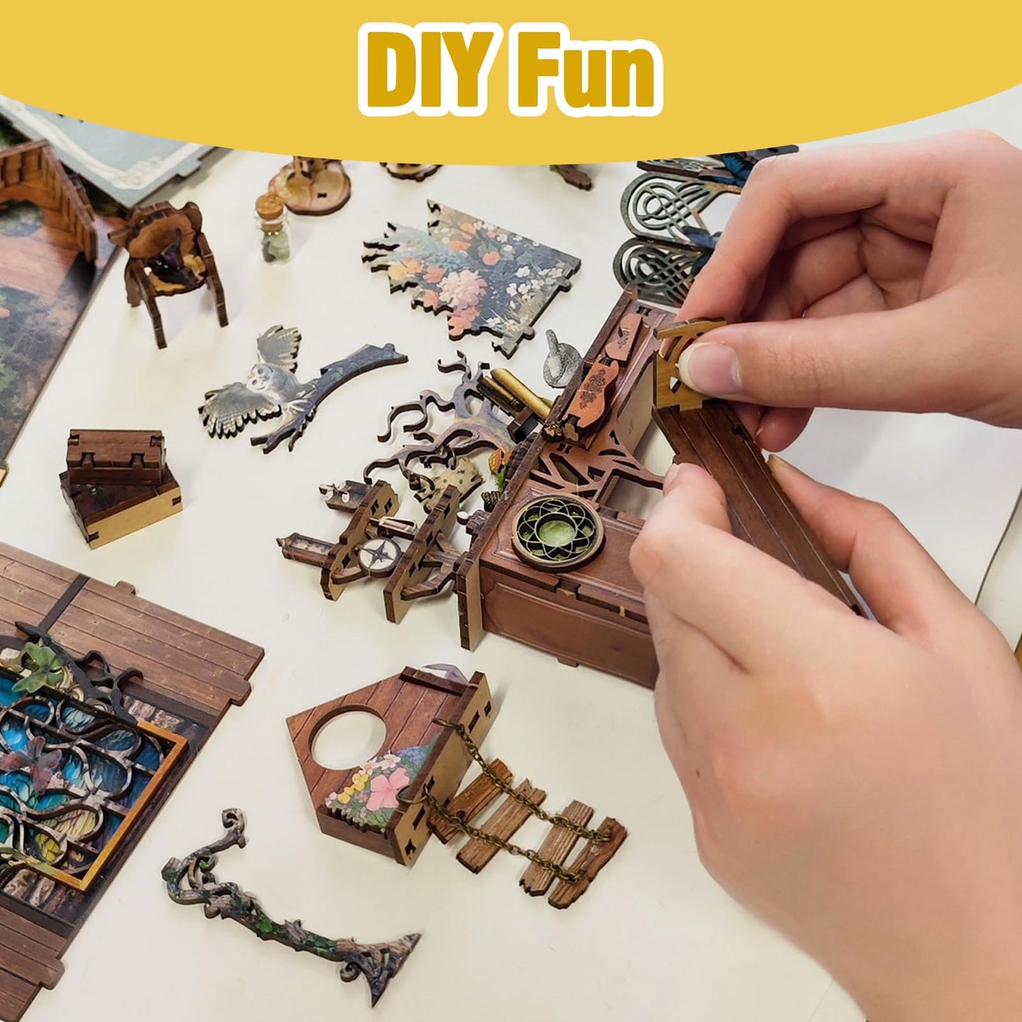 Sudopor DIY Book Nook Kit – 3D Wooden Puzzle with LED Dust Cover for Bookshelves