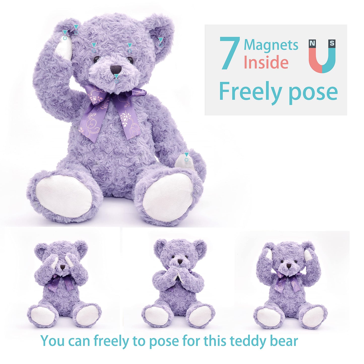 suepcuddly 20-Inch Posed Teddy Bear – Purple Plush Toy for Girls & Kids