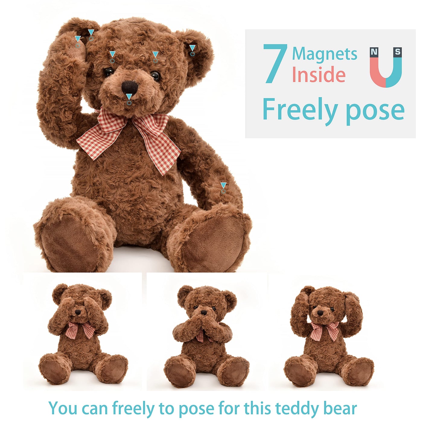 suepcuddly 20-Inch Posed Teddy Bear – Dark Brown Plush Toy for Girls & Kids