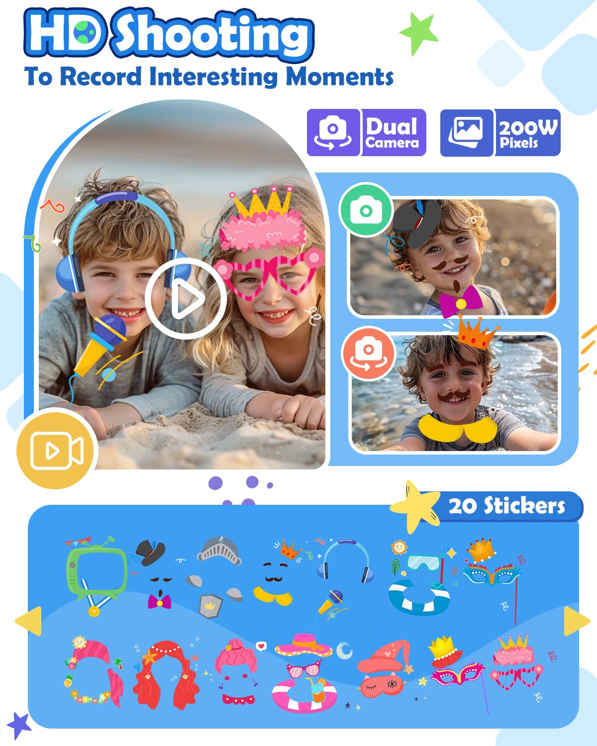 Sueseip Kids Smart Phone – Dual Camera Toy for Ages 4-10, Games, SD Card & Screen Protector