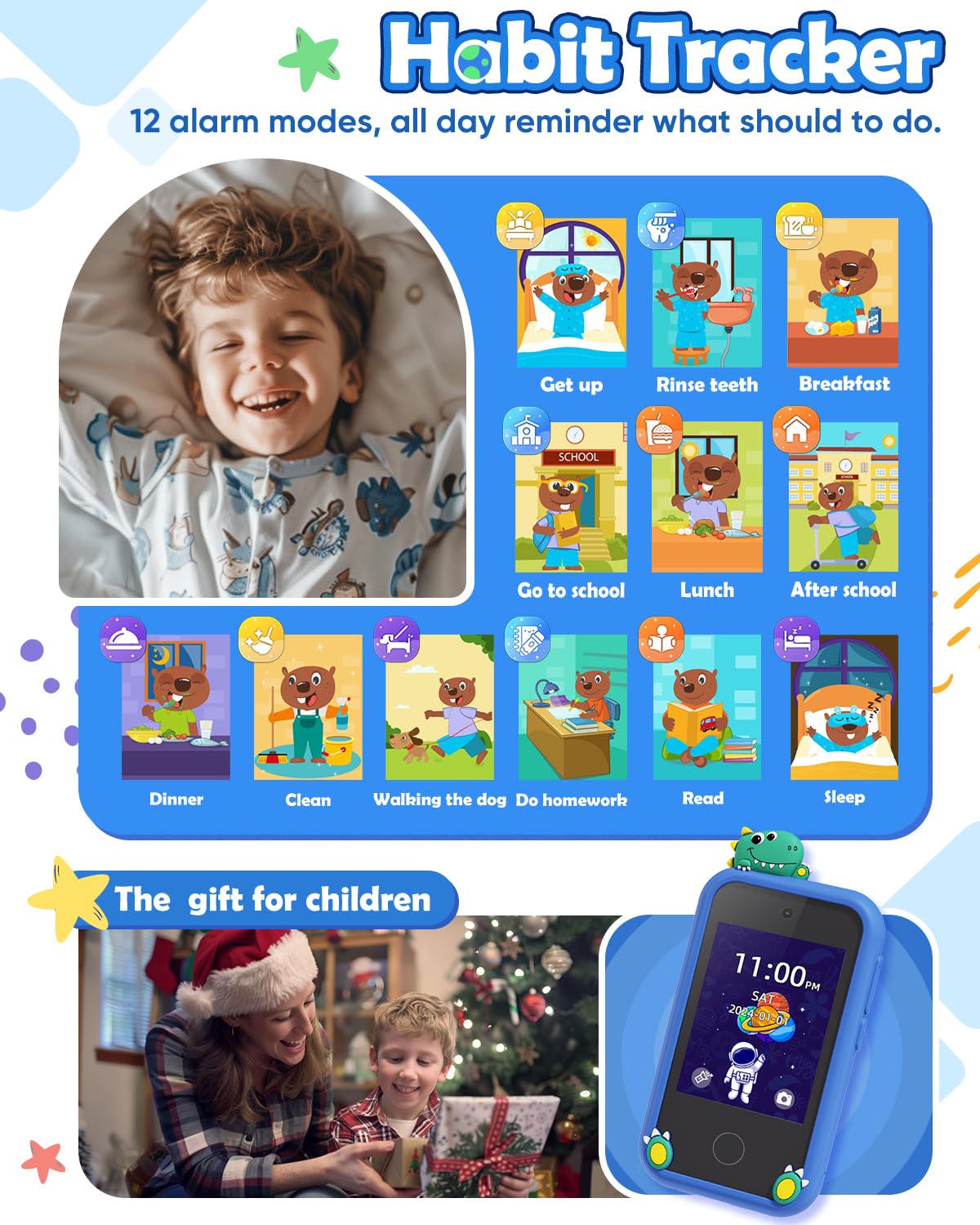 Sueseip Kids Smart Phone – Dual Camera Toy for Ages 4-10, Games, SD Card & Screen Protector