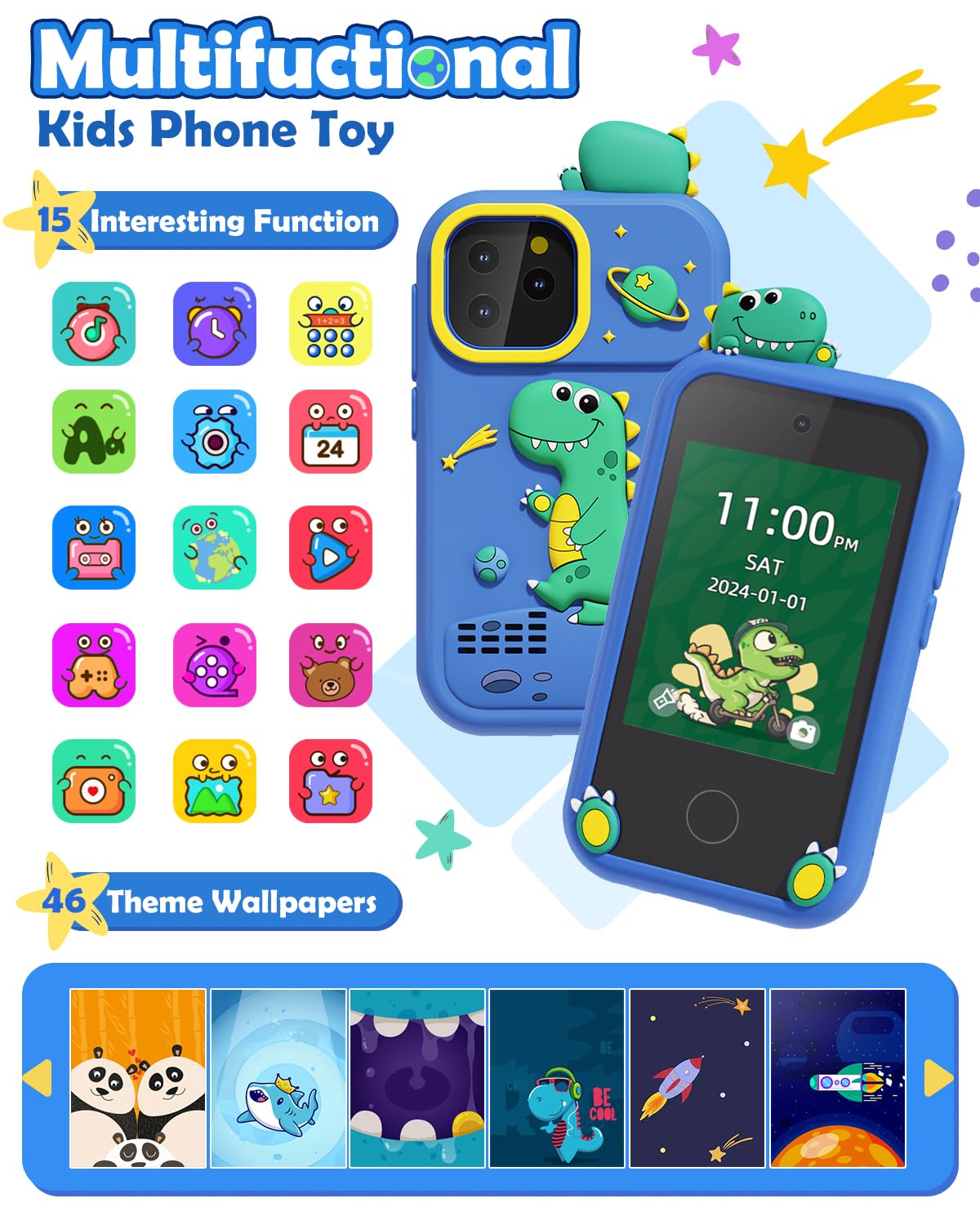Sueseip Kids Smart Phone – Dual Camera Toy for Ages 4-10, Games, SD Card & Screen Protector