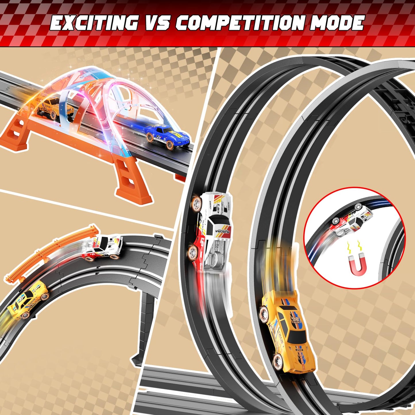 SUFICY Slot Car Race Track Set – 29ft Dual Tracks, 4 Cars (Ages 6–12)