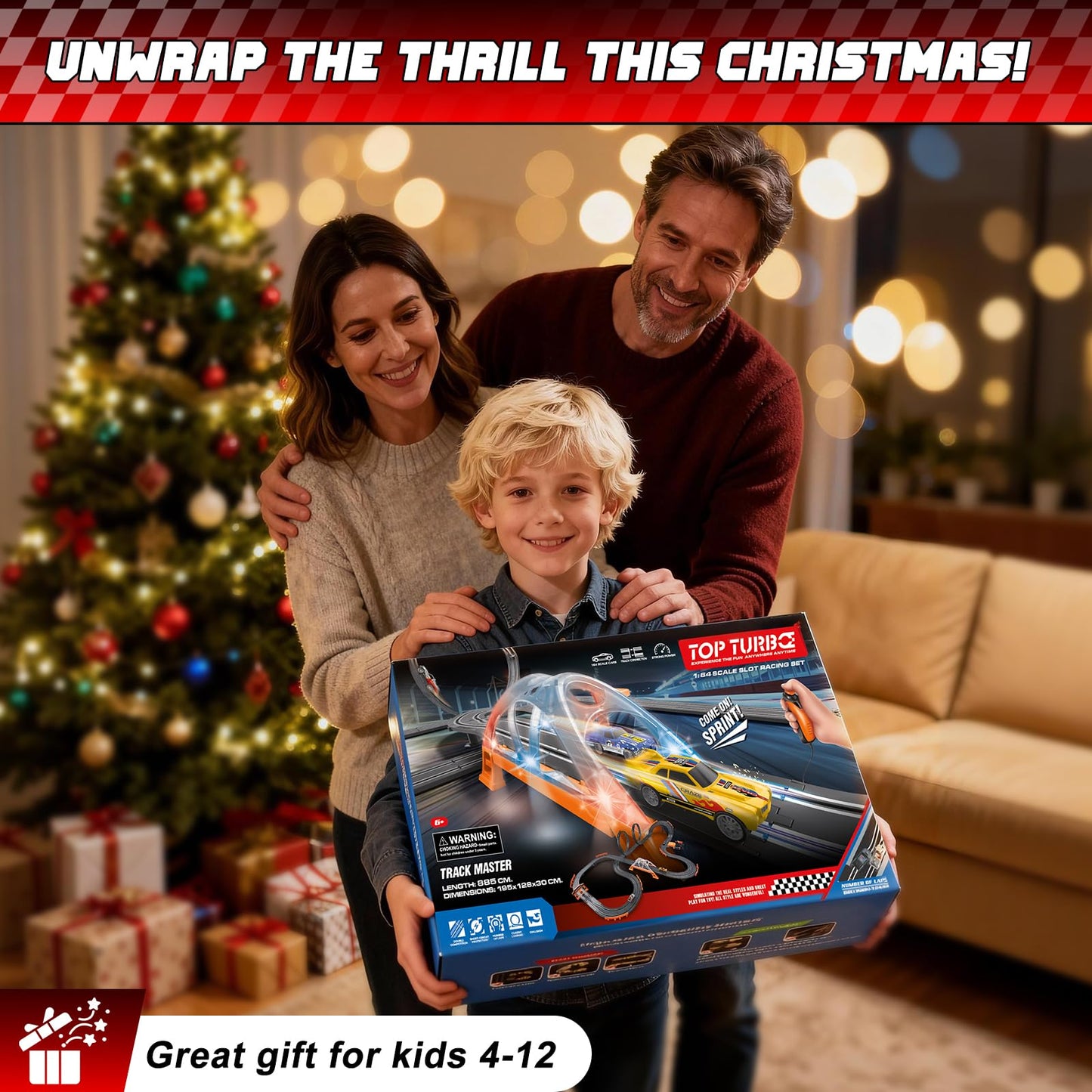 SUFICY Slot Car Race Track Set – 29ft Dual Tracks, 4 Cars (Ages 6–12)