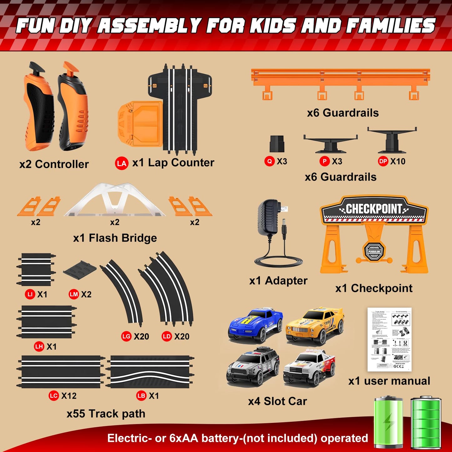 SUFICY Slot Car Race Track Set – 29ft Dual Tracks, 4 Cars (Ages 6–12)