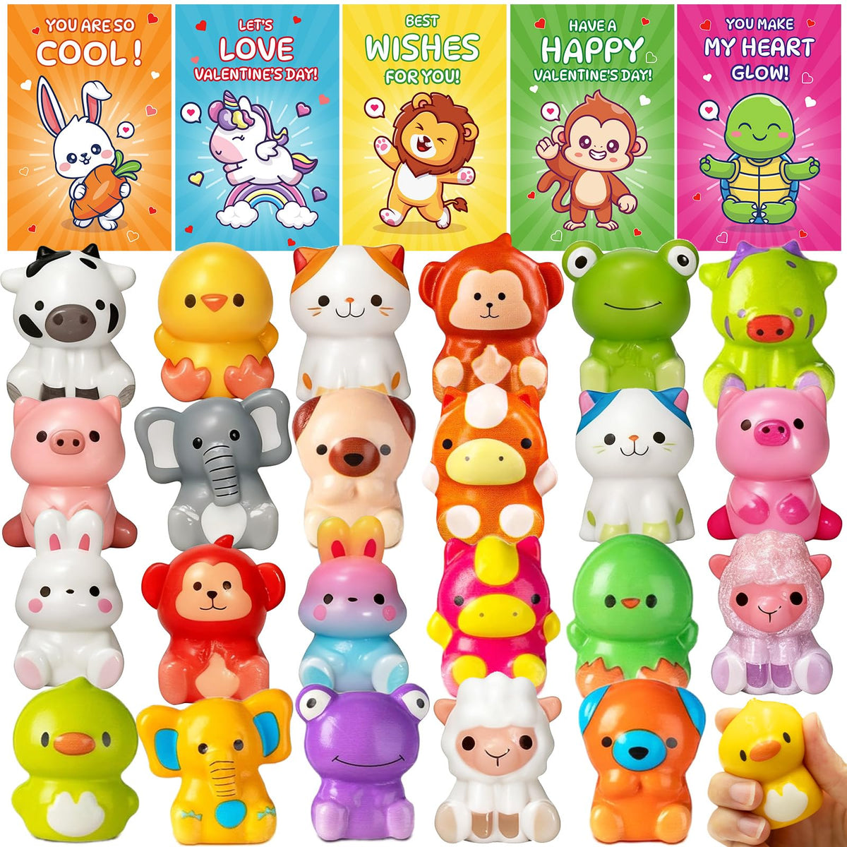 Sufuplay 24-Pack Valentines Day Gifts for Kids — Slow Rising Toys with Card Reveal