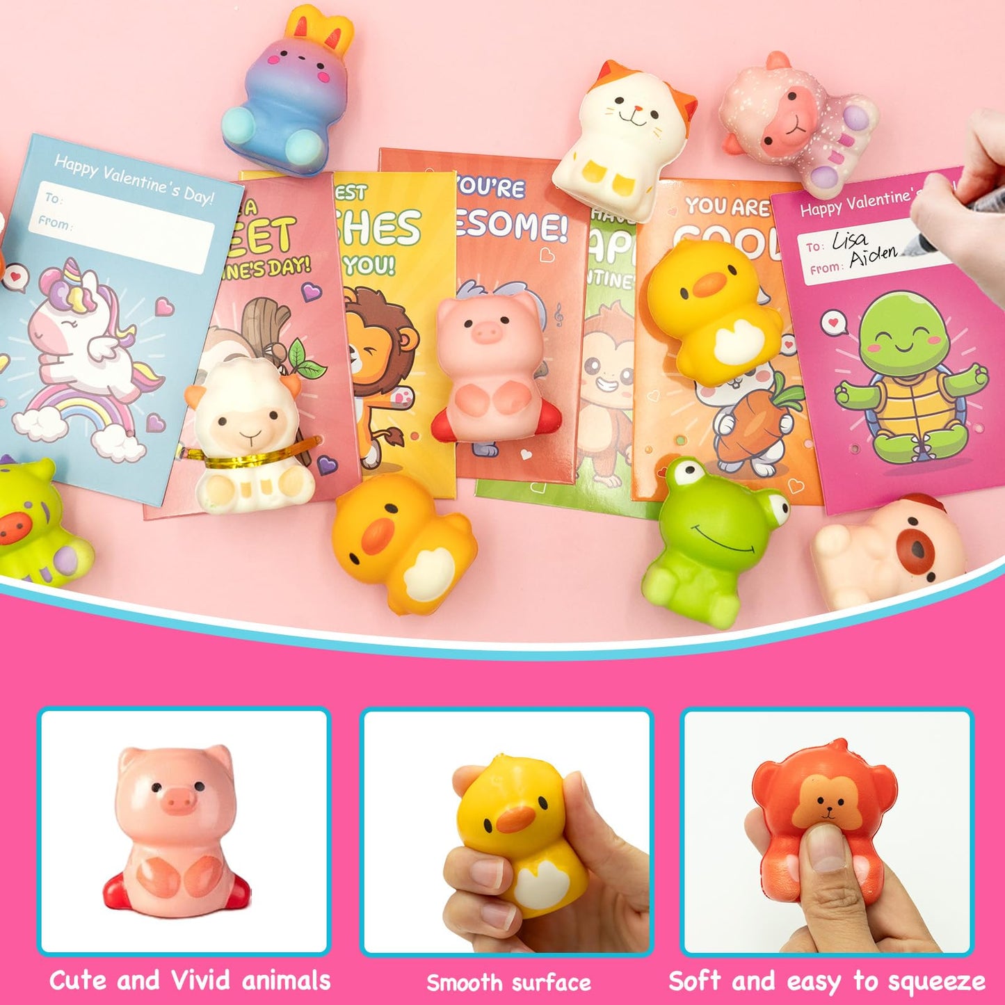 Sufuplay 24-Pack Valentines Day Gifts for Kids — Slow Rising Toys with Card Reveal