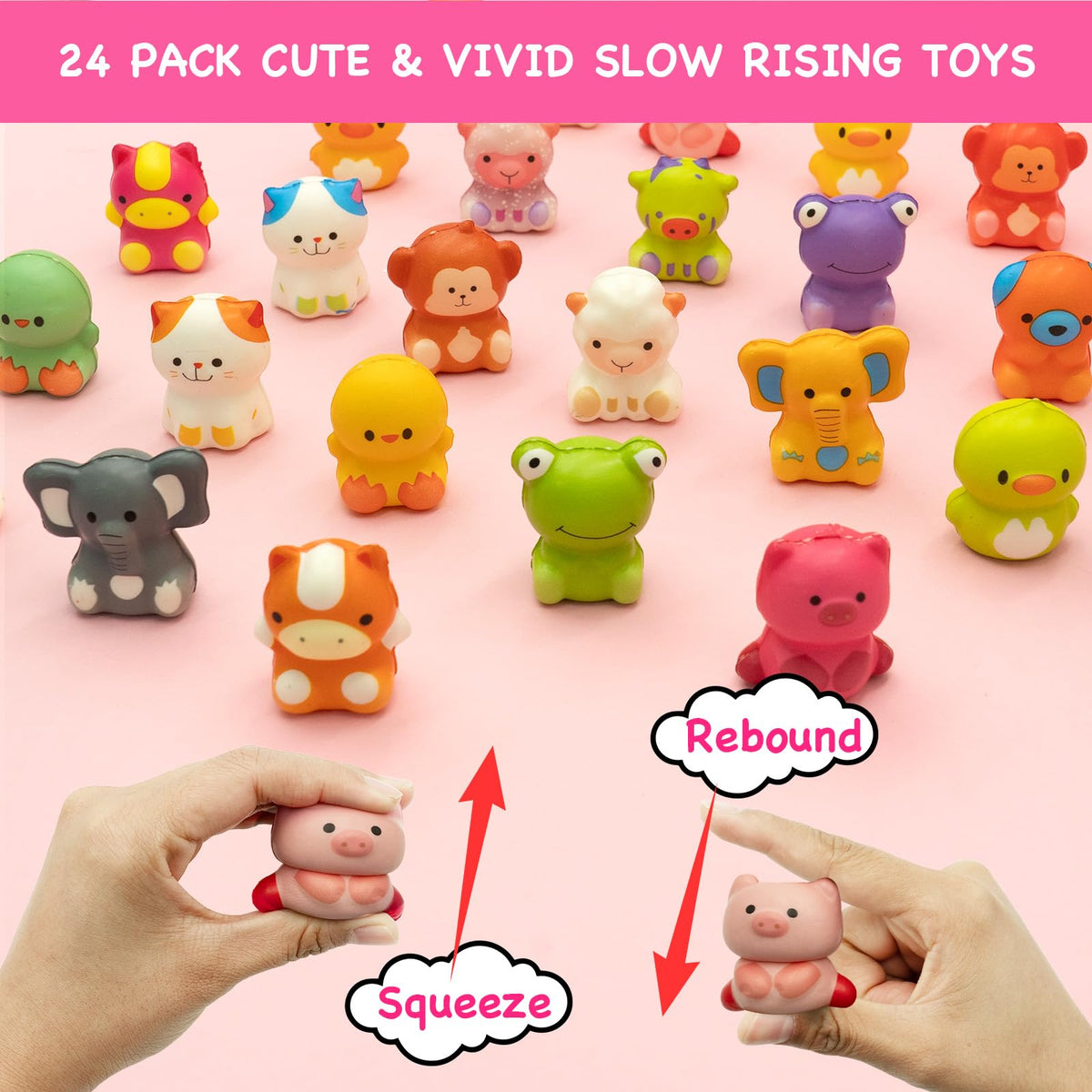 Sufuplay 24-Pack Valentines Day Gifts for Kids — Slow Rising Toys with Card Reveal