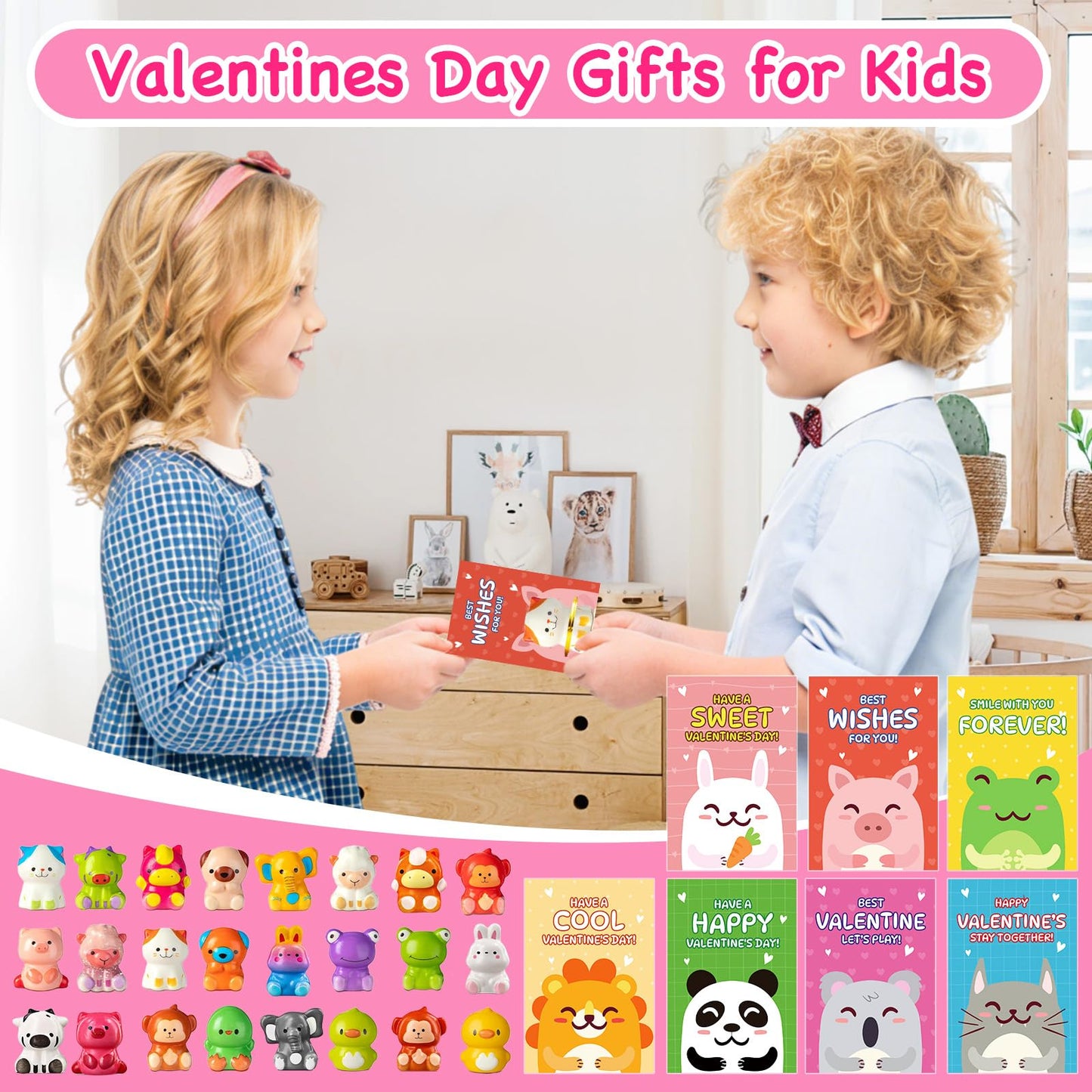 Sufuplay 24-Pack Valentines Day Gifts for Kids | Slow Rising Toys & Cards