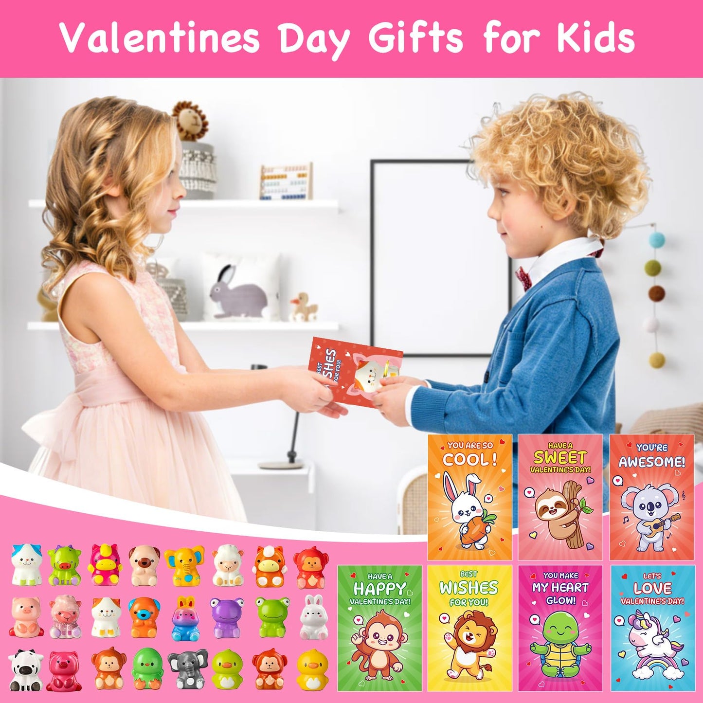 Sufuplay 24-Pack Valentines Day Gifts for Kids — Slow Rising Toys with Card Reveal