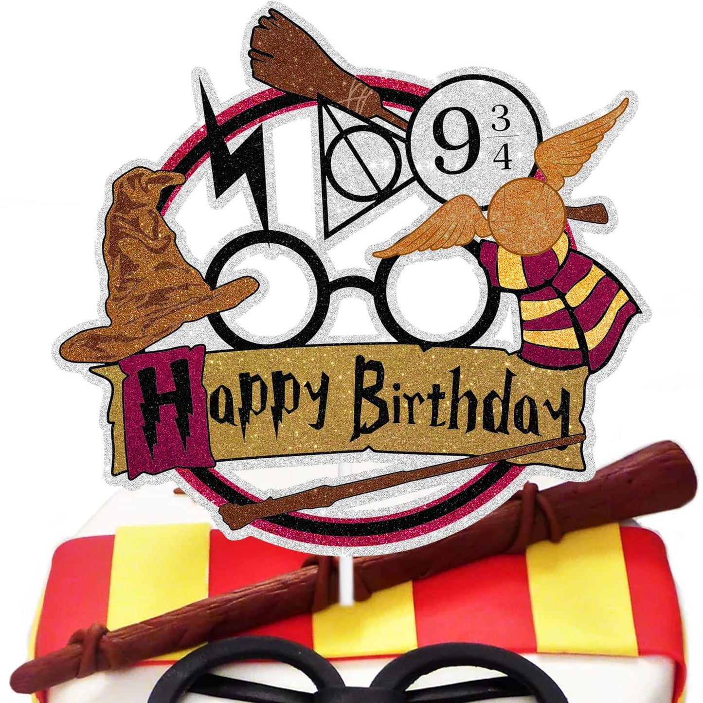 SugarGera Magical Wizard Birthday Cake Topper – Wizard Theme Party Decoration (5.9 x 5.7 in)