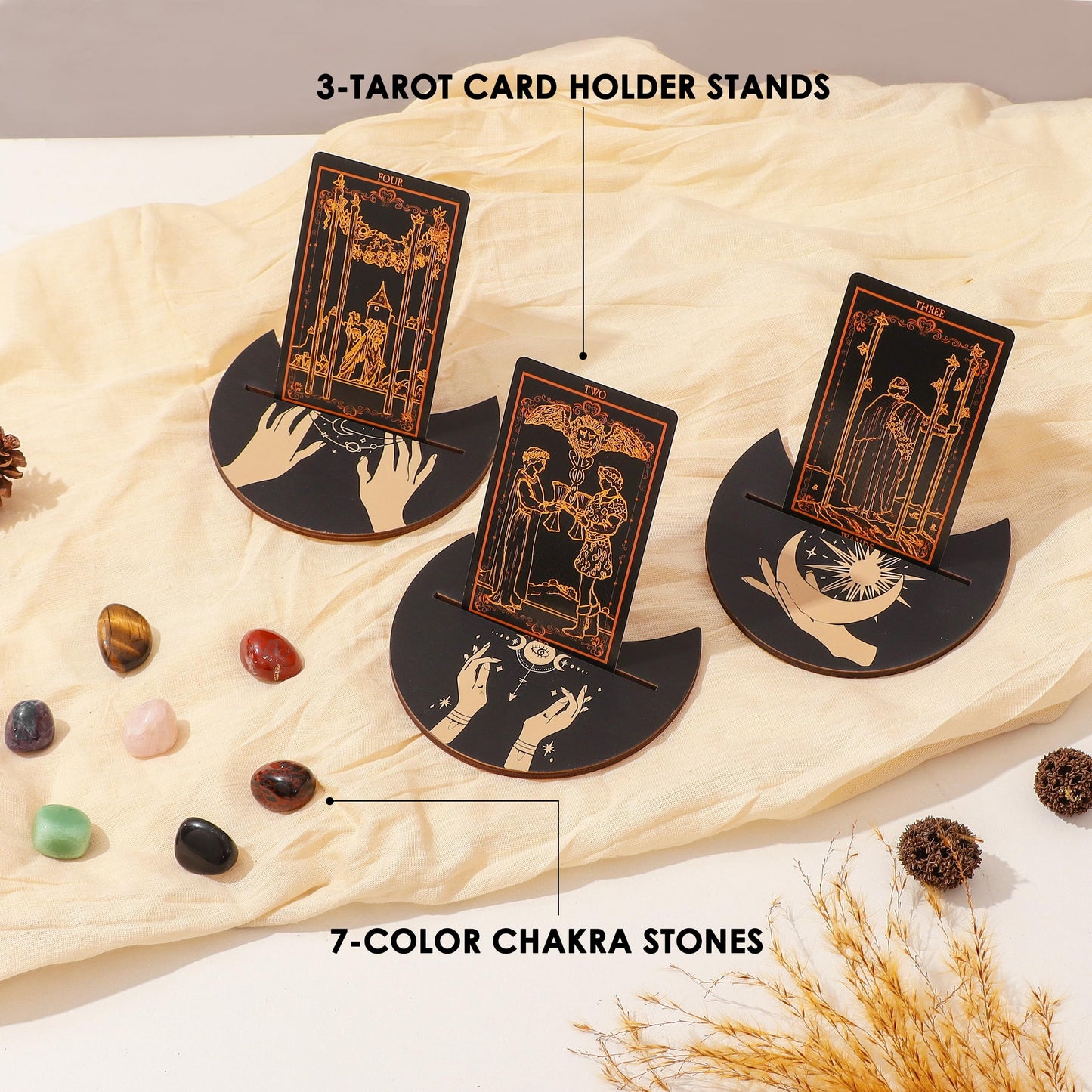 SUGEYA 78 Tarot Cards with Guide Book — Black Deck Gift Set with Chakra Stones
