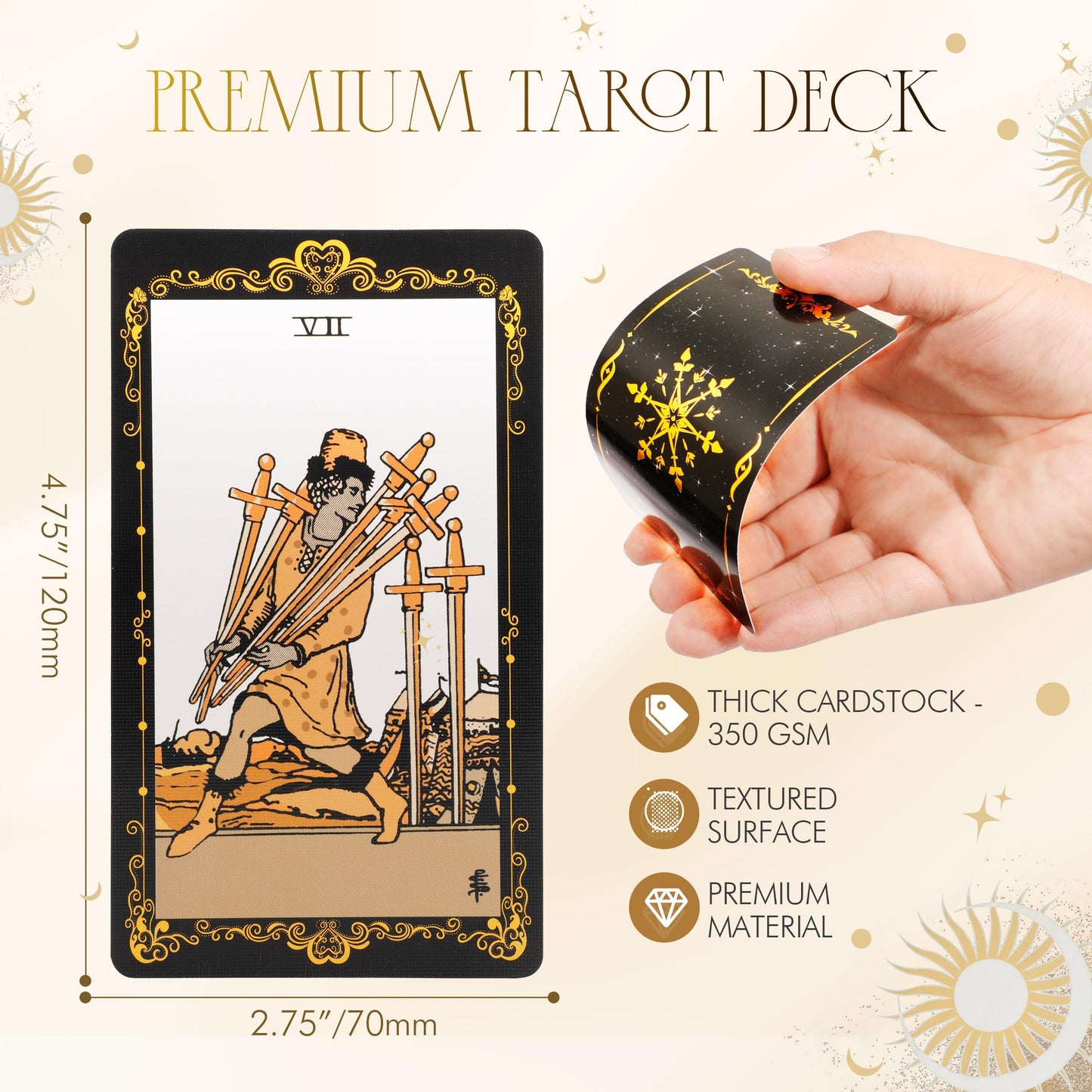 SUGEYA Tarot Cards – 78-Card Black Deck with Guide Book, Velvet Bag, Table Cloth & Chakra Stones