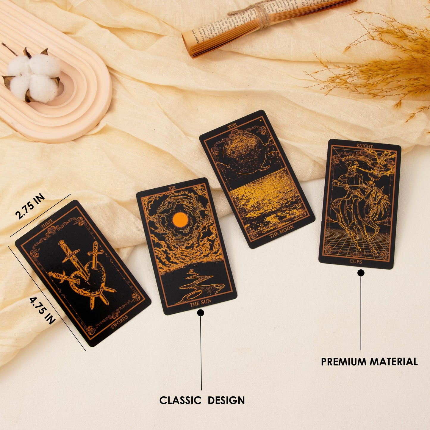 SUGEYA 78 Tarot Cards with Guide Book — Black Deck Gift Set with Chakra Stones