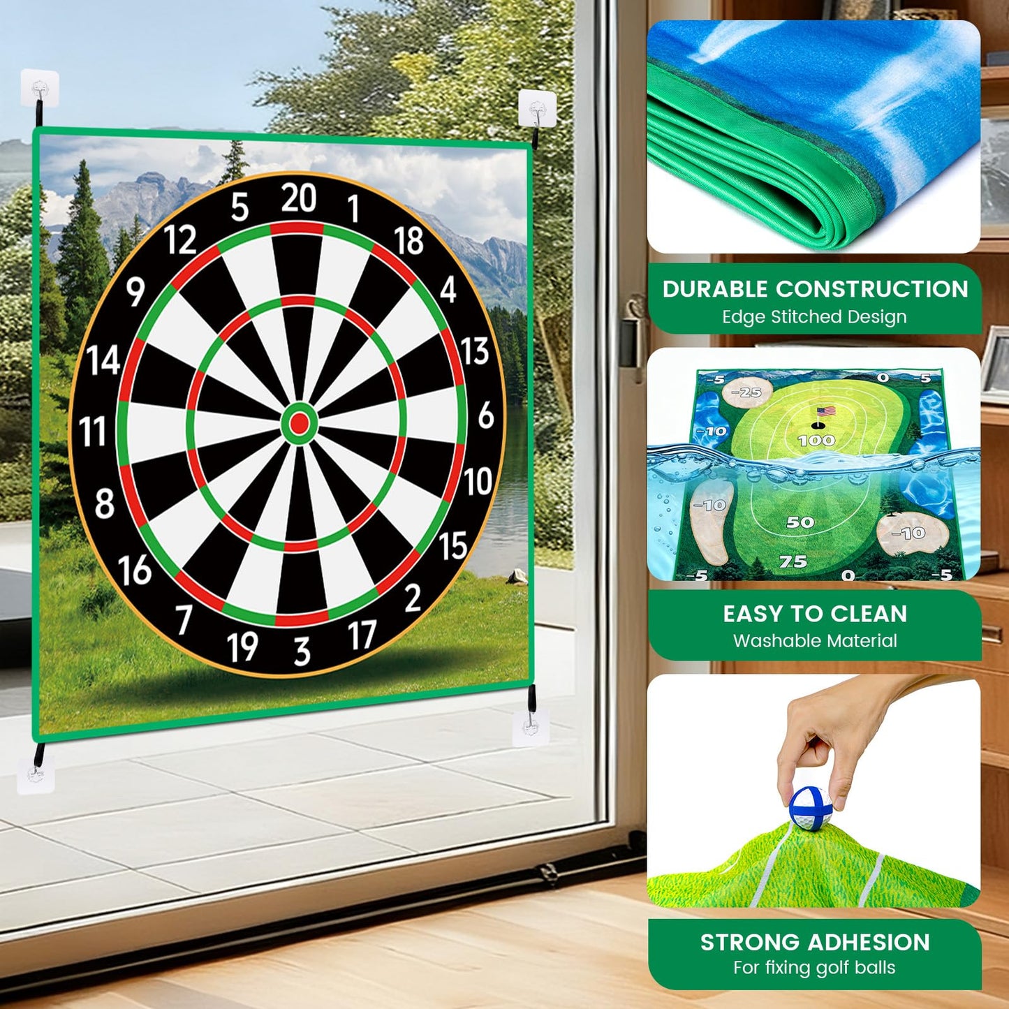 SUGFUT Golf Chipping Game 70x70 Double-Sided Mat Kit with 20 Sticky Balls & Portable Bag