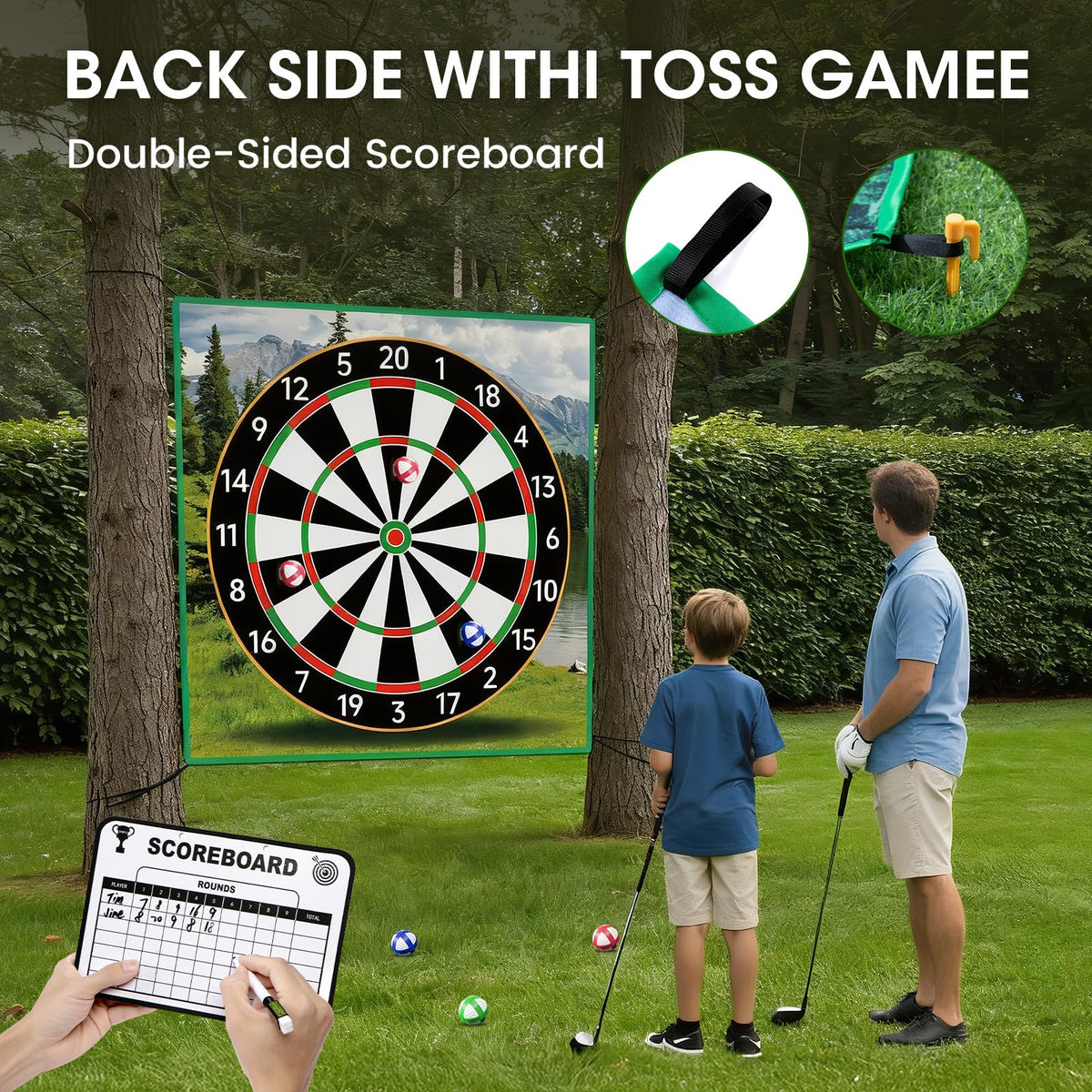 SUGFUT Golf Chipping Game 70x70 Double-Sided Mat Kit with 20 Sticky Balls & Portable Bag