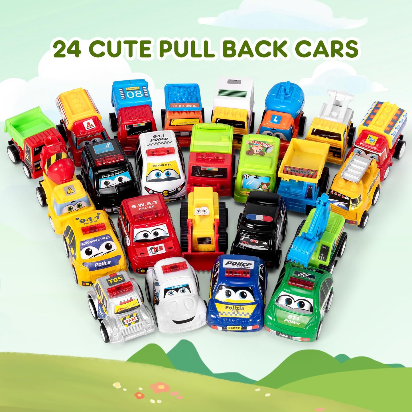SUGFUT 24-Piece Prefilled Easter Eggs with Pull-Back Cars