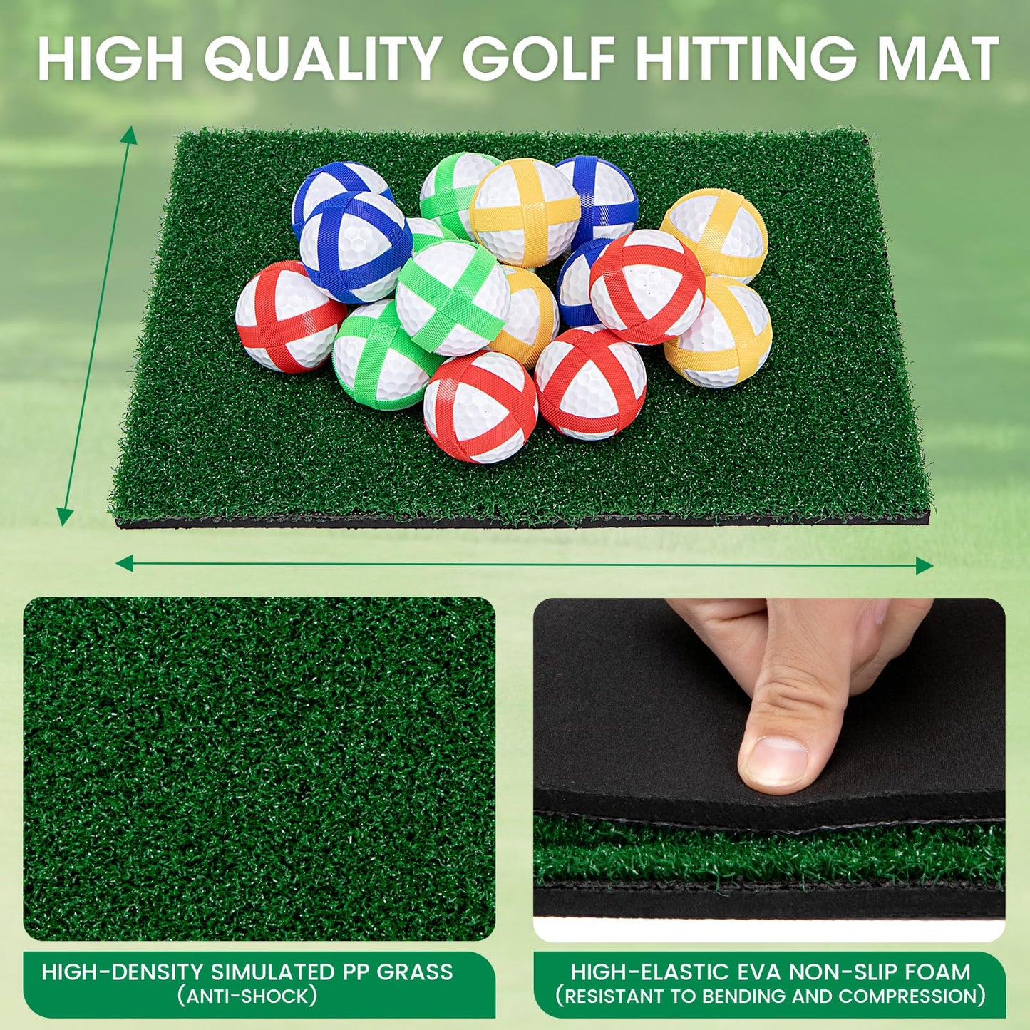 SUGFUT Golf Chipping Game 70x70 Double-Sided Mat Kit with 20 Sticky Balls & Portable Bag