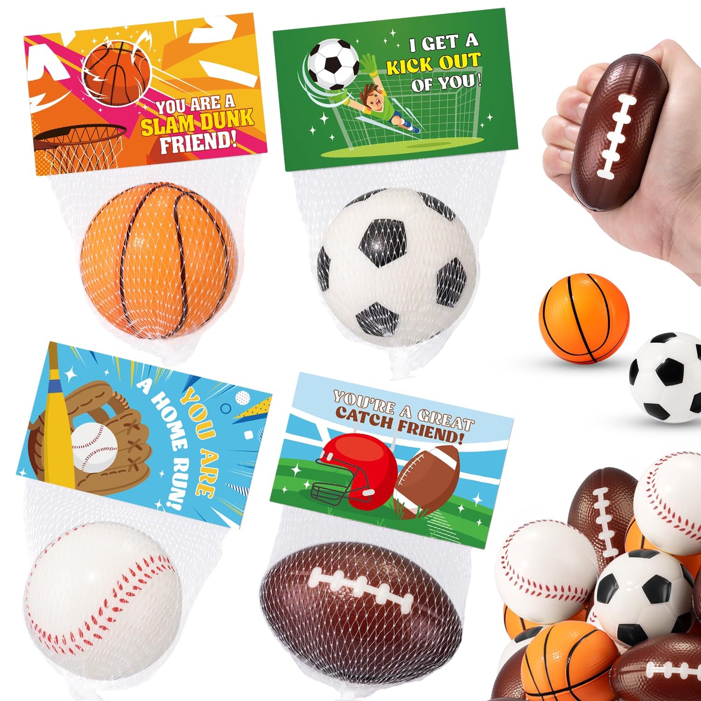 Suhctuptx 24 Pack Sports Stress Balls – Valentines Day Gifts for Kids & Classroom