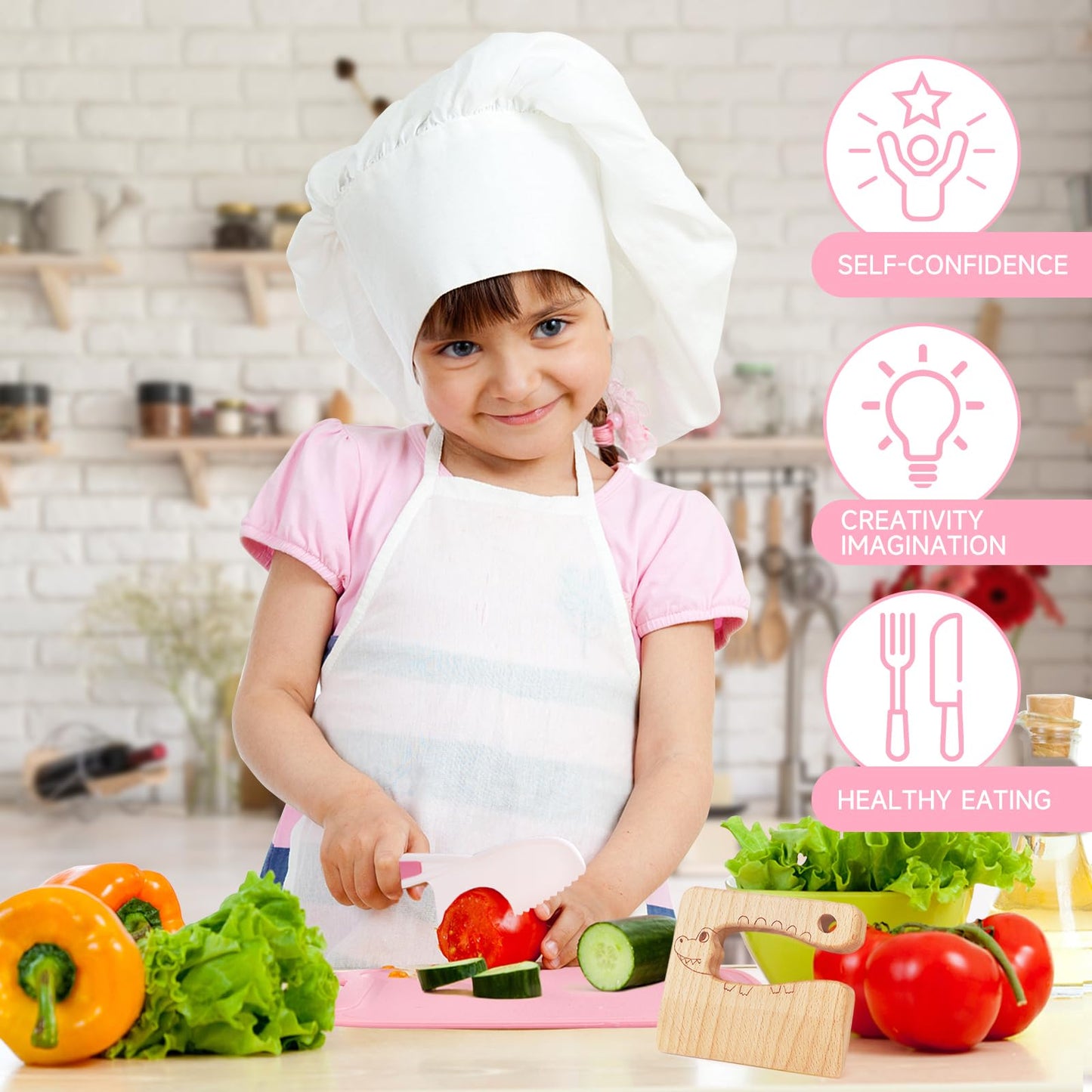 28PCS Toddler Knife Set for Real Cooking | Suhctuptx Wooden Kids Kitchen Tools (Crocodile 16PCS)