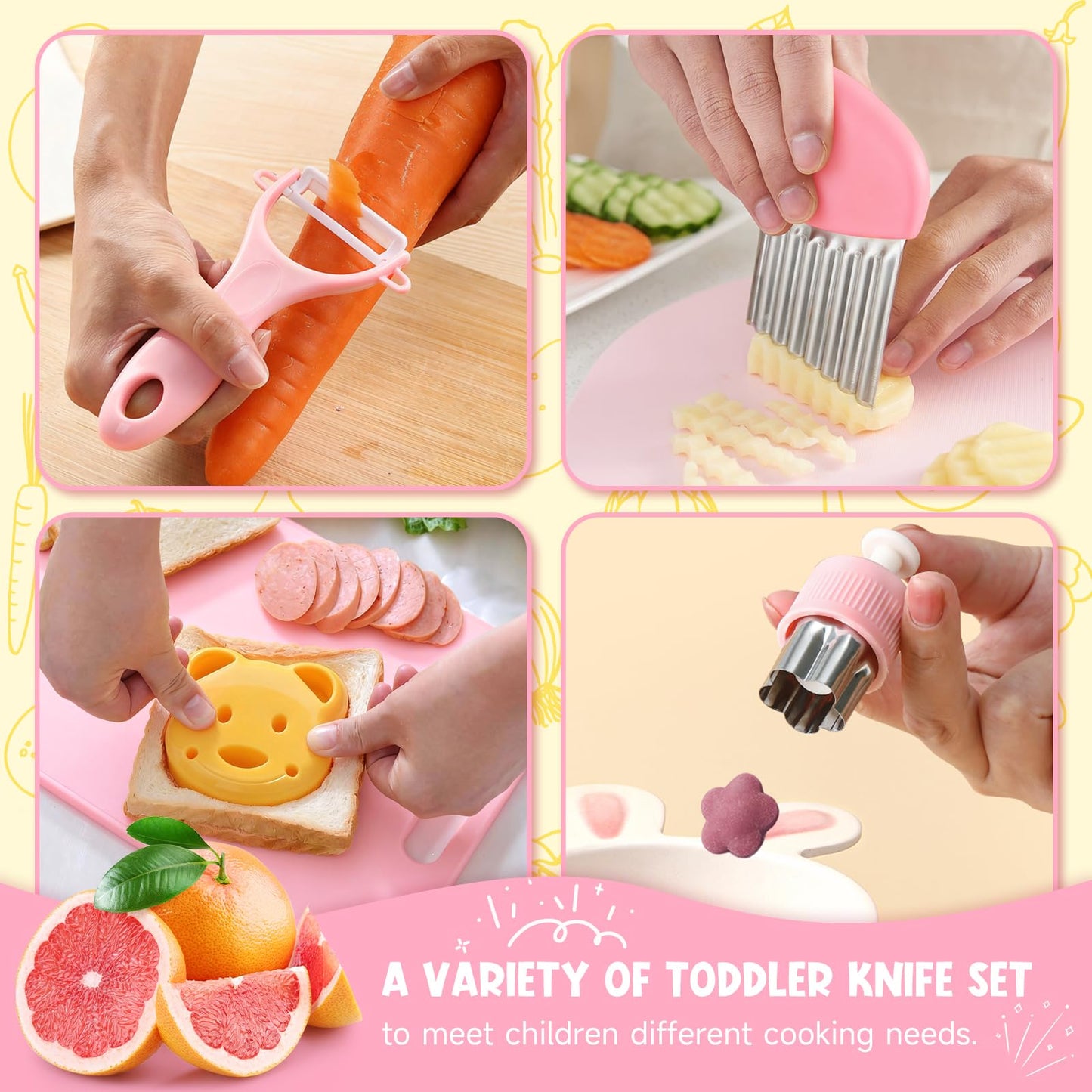 28PCS Toddler Knife Set for Real Cooking | Suhctuptx Wooden Kids Kitchen Tools (Crocodile 16PCS)