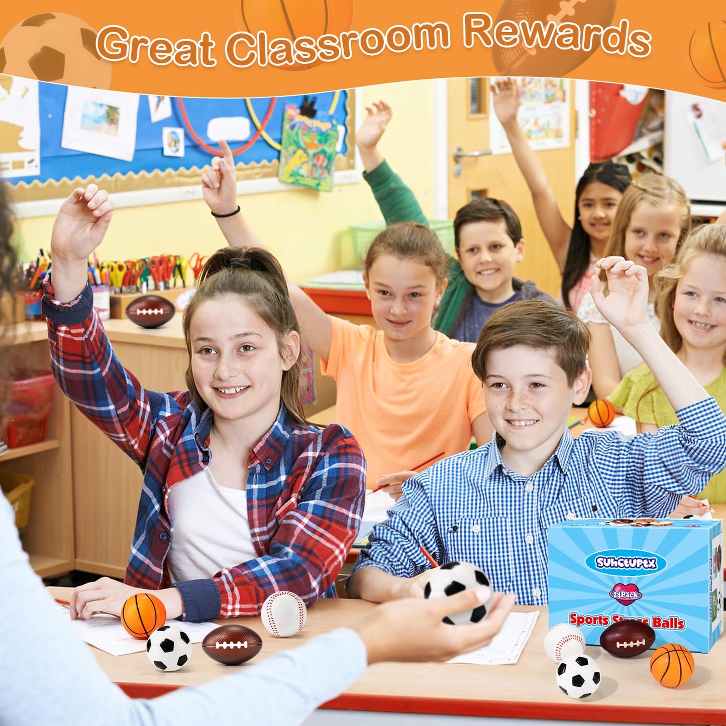 Suhctuptx 24 Pack Sports Stress Balls – Valentines Day Gifts for Kids & Classroom