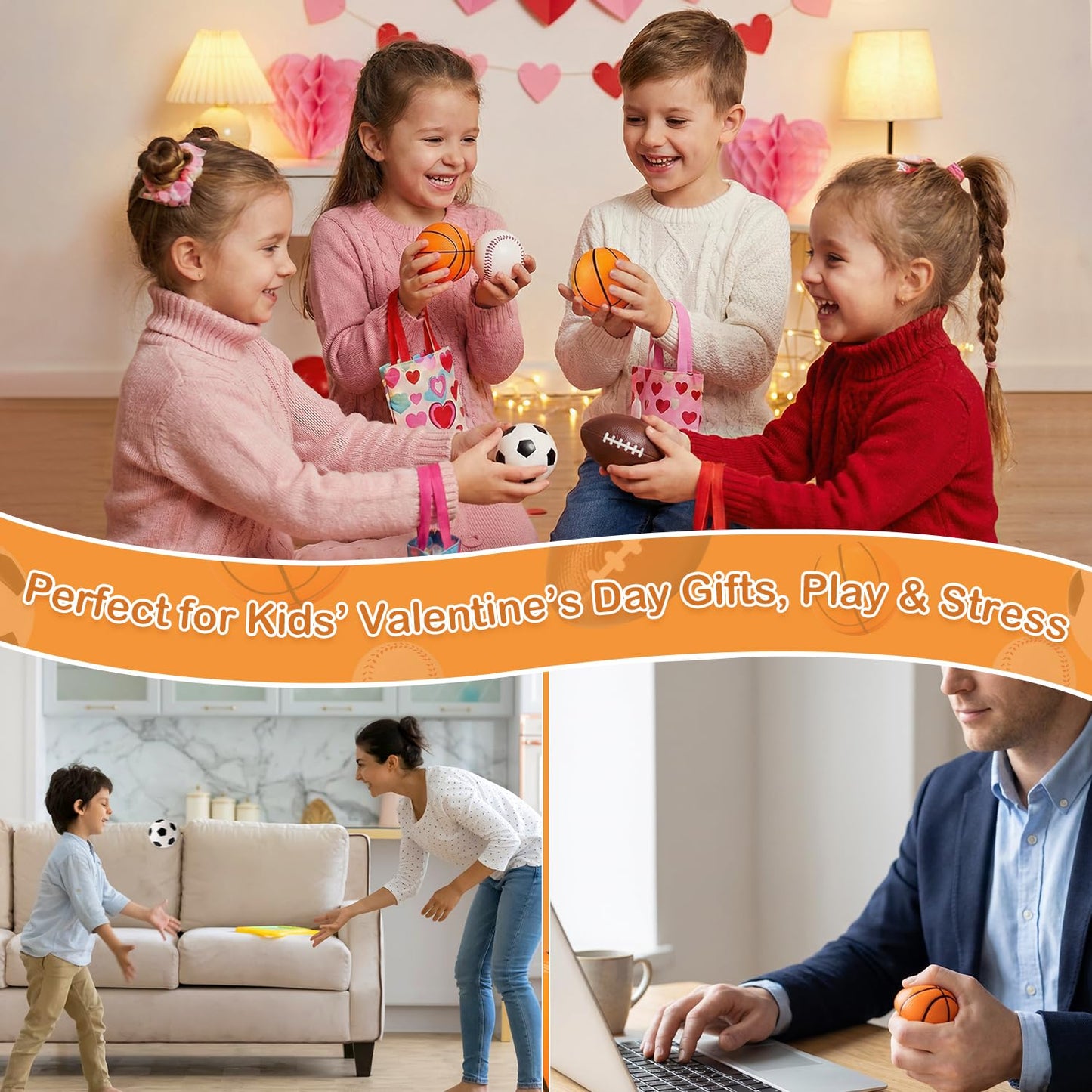 Suhctuptx 24 Pack Sports Stress Balls – Valentines Day Gifts for Kids & Classroom