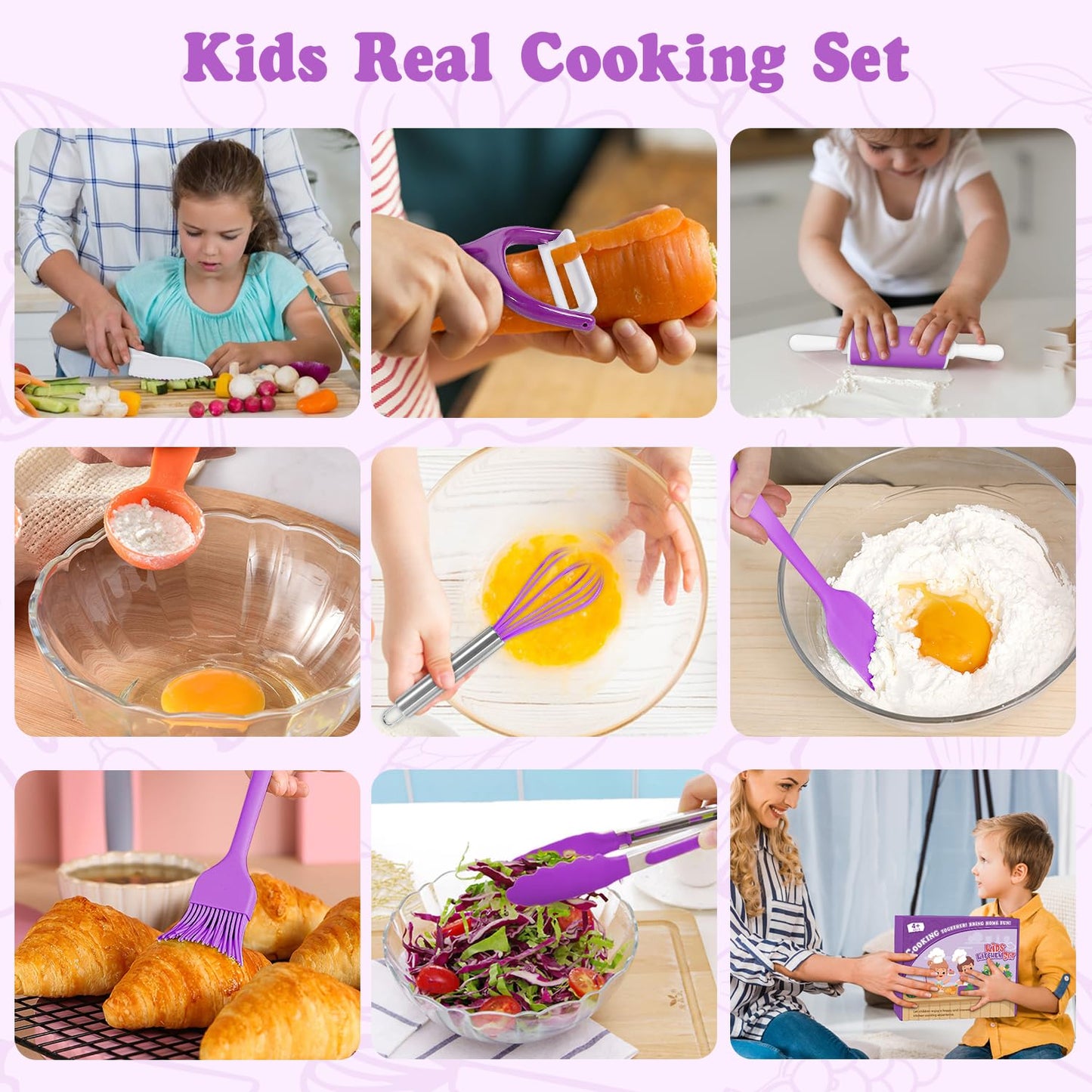 Suhctuptx Kids Cooking Set - Safe, Kid-Friendly Kitchen Tools with Storage Case (Ages 4+)