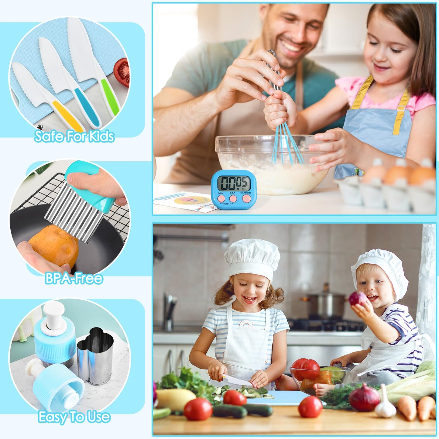 Suhctuptx 37PCS Kids Cooking Set – Real Kitchen Tools for Ages 3-8