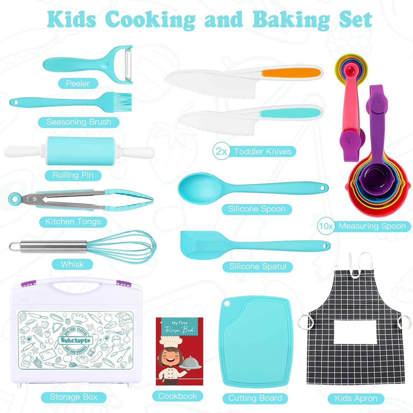Suhctuptx Kids Cooking Sets Real — Safe Toddler Kitchen Tools with Storage Case and Cookbook