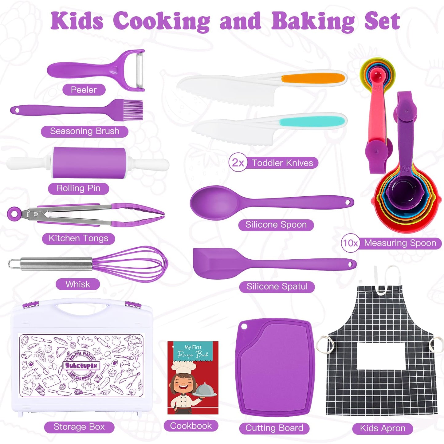 Suhctuptx Kids Cooking Set - Safe, Kid-Friendly Kitchen Tools with Storage Case (Ages 4+)